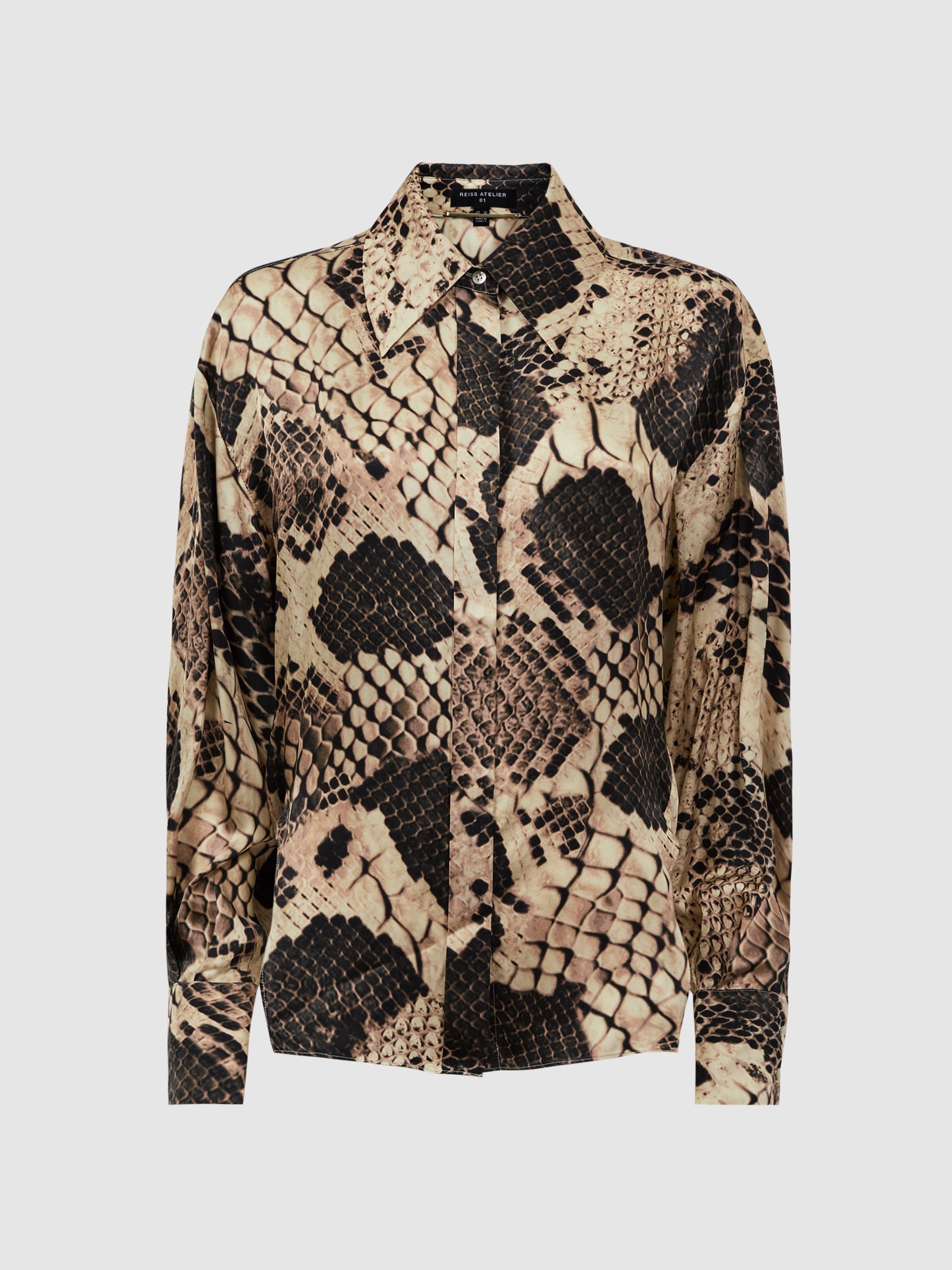 Silk Snake Print Drape Back Shirt in Snake - Image 2 of 6