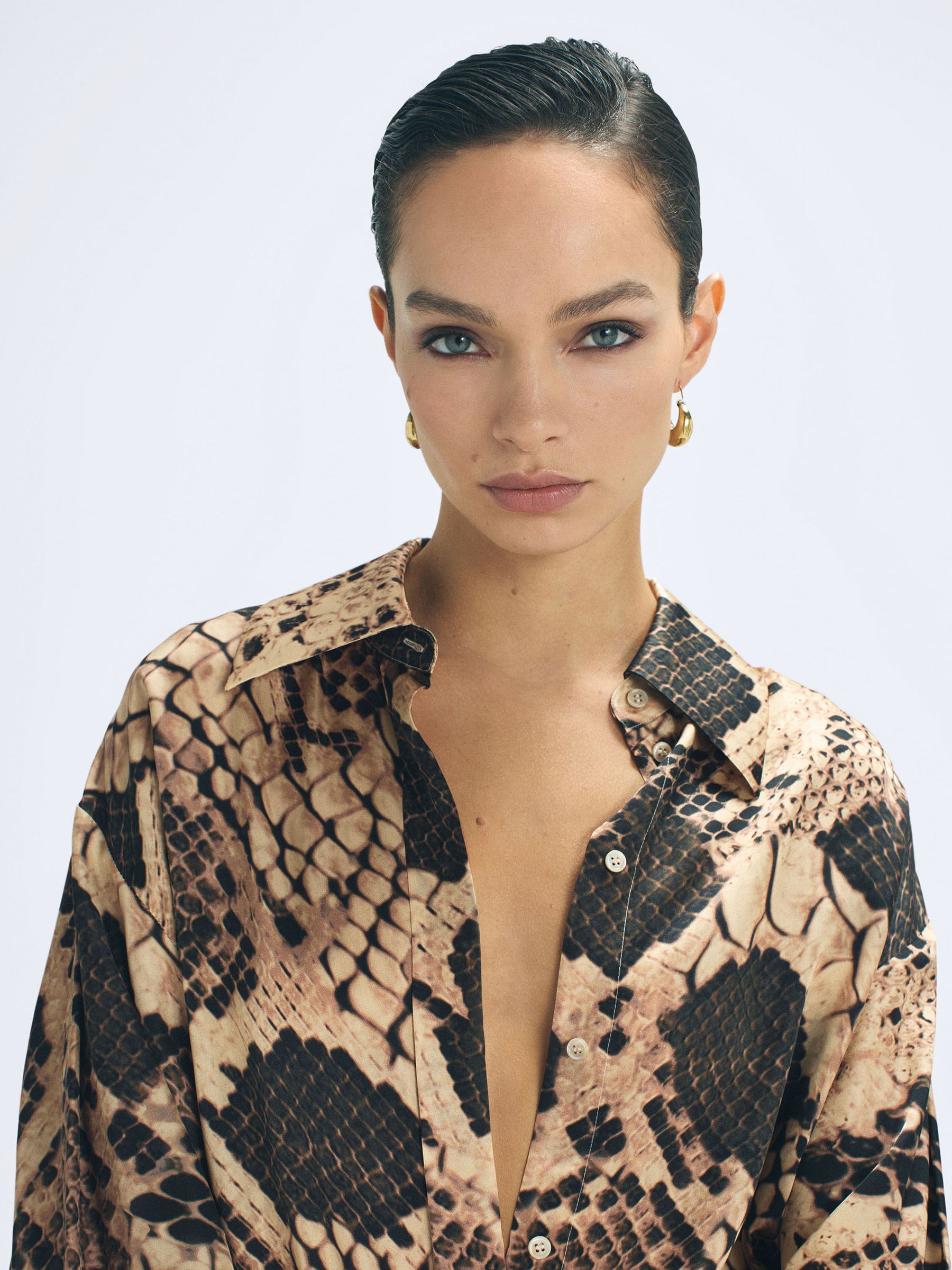 Silk Snake Print Drape Back Shirt in Snake - Image 3 of 6