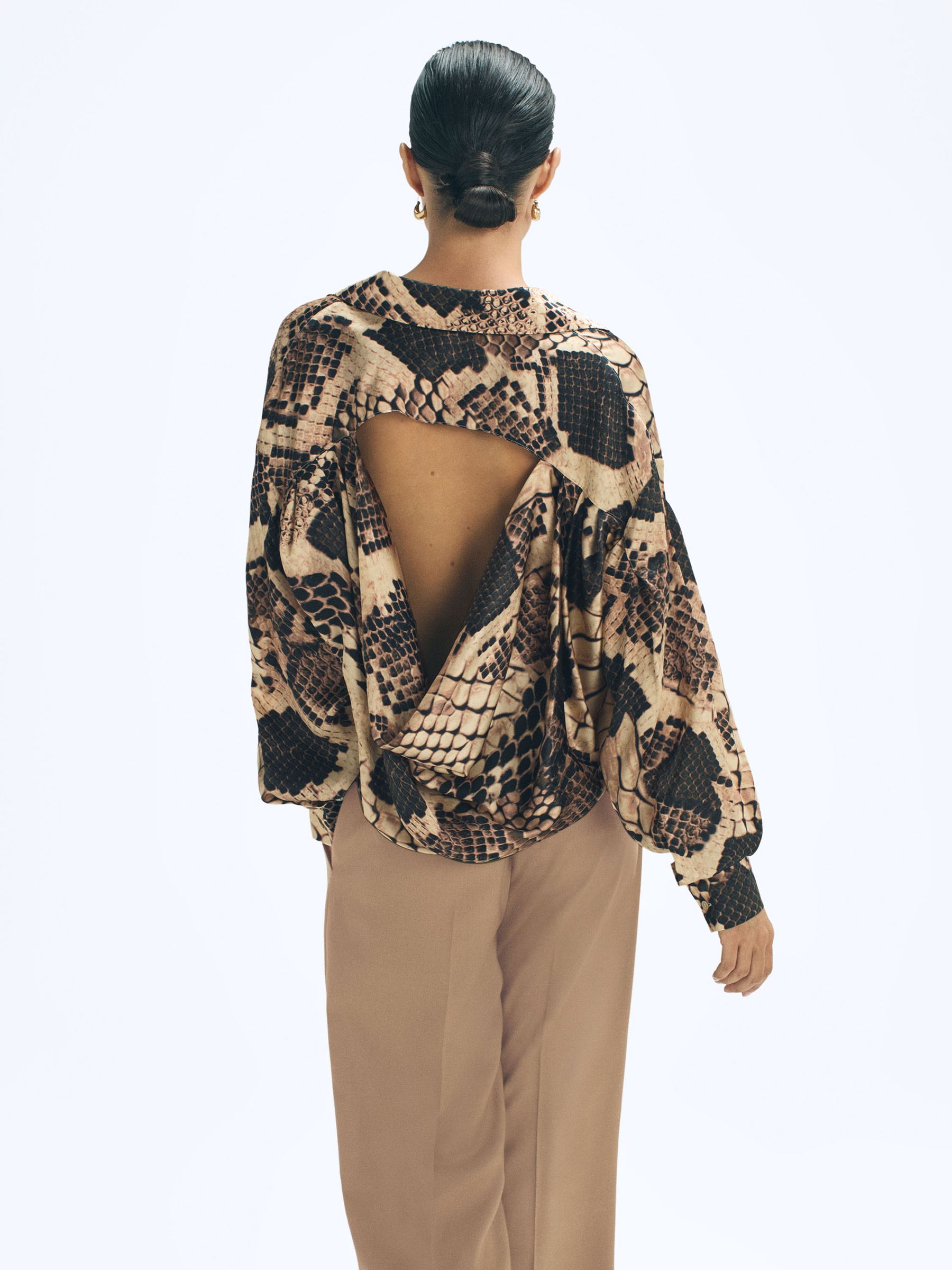 Silk Snake Print Drape Back Shirt in Snake - Image 4 of 6