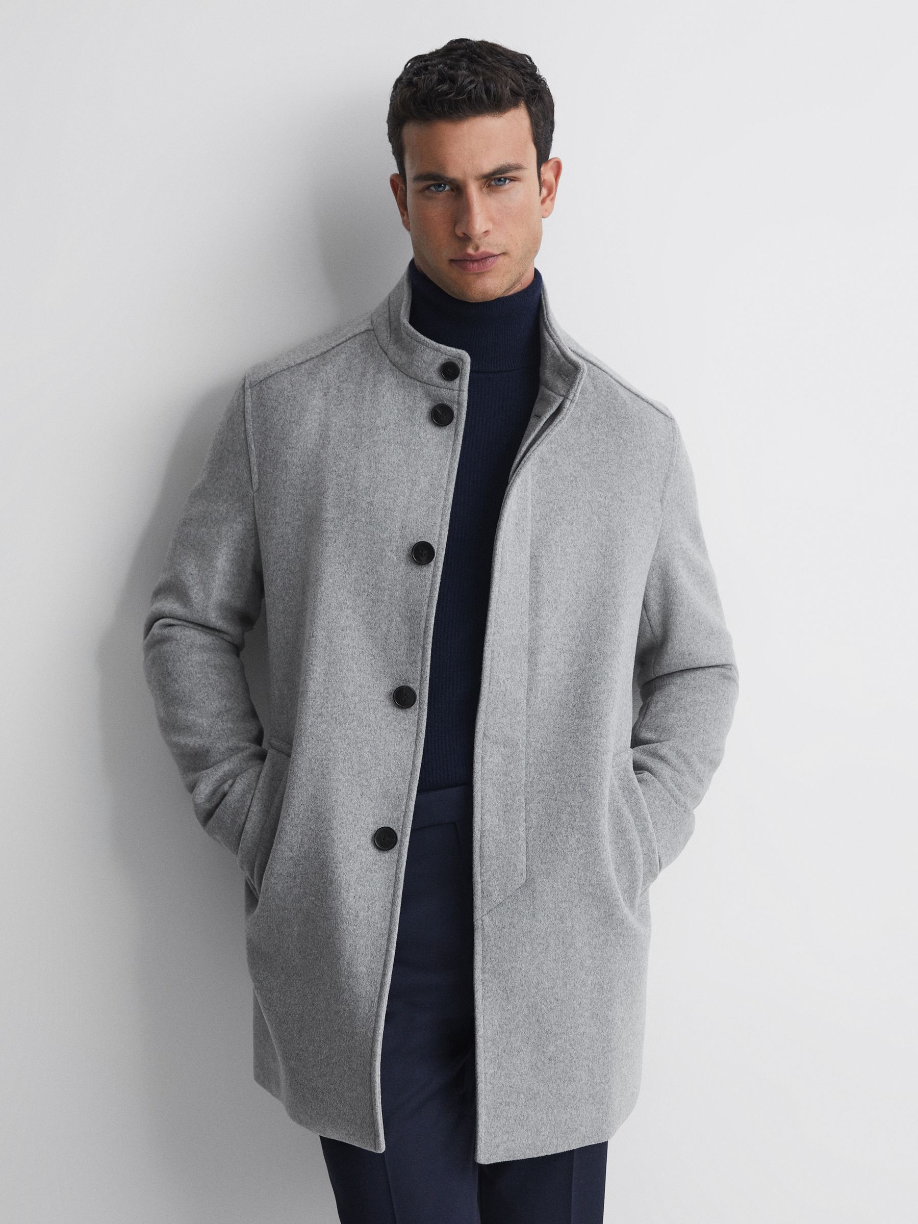 Wool Removable Insert Longline Coat in Grey - Image 3 of 5