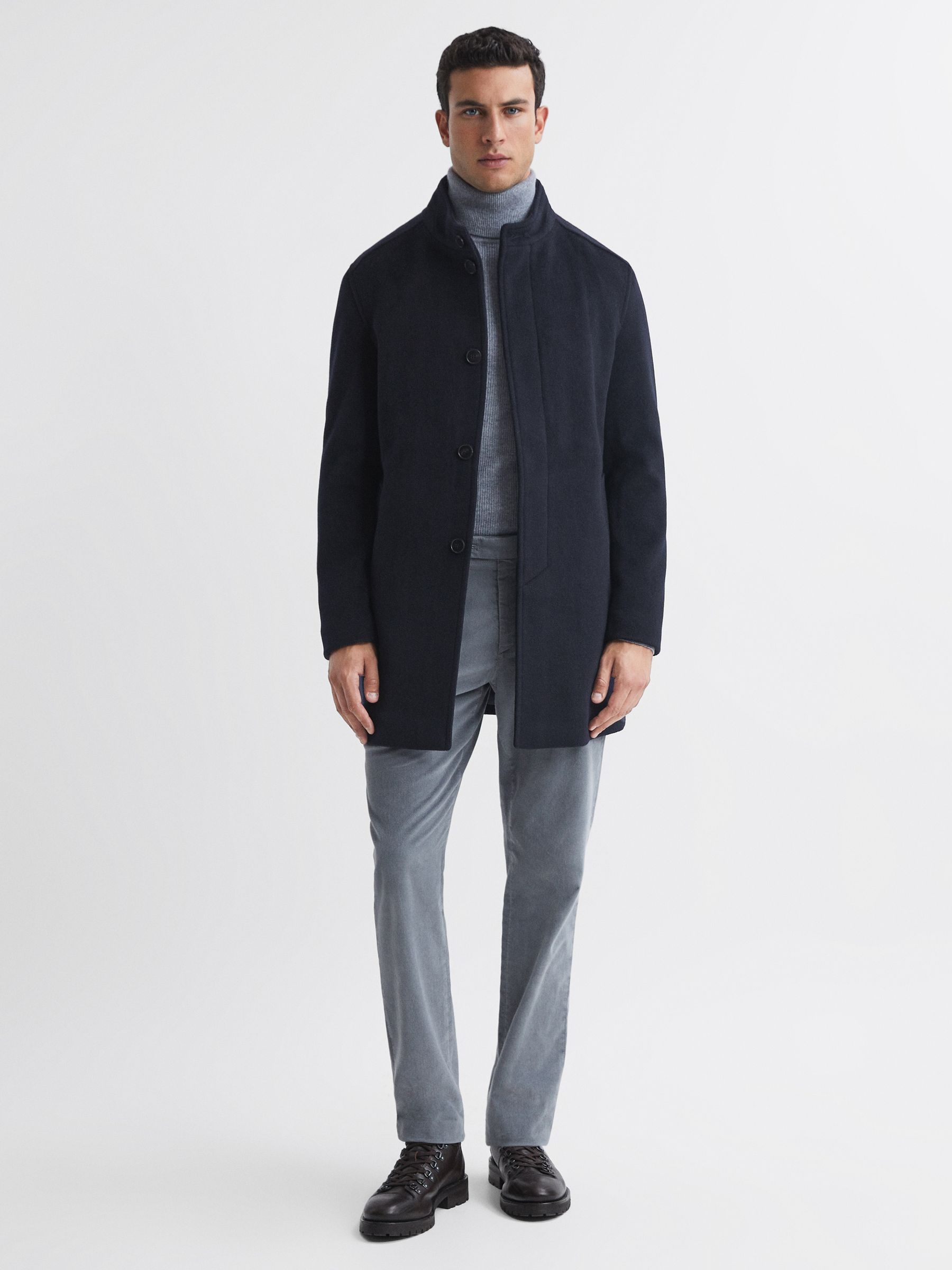 Wool Removable Insert Longline Coat in Navy - Image 3 of 5