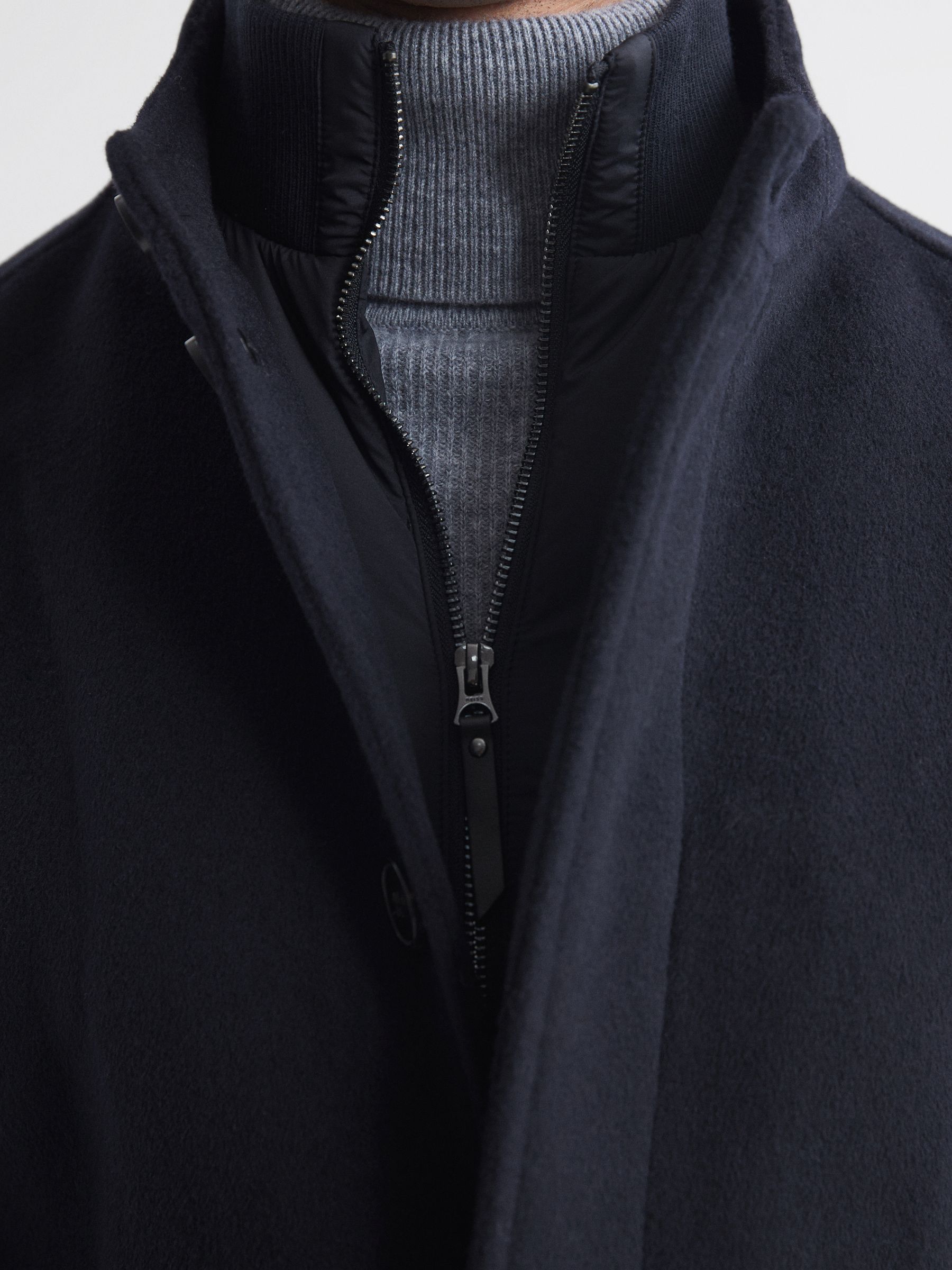 Wool Removable Insert Longline Coat in Navy - Image 4 of 5