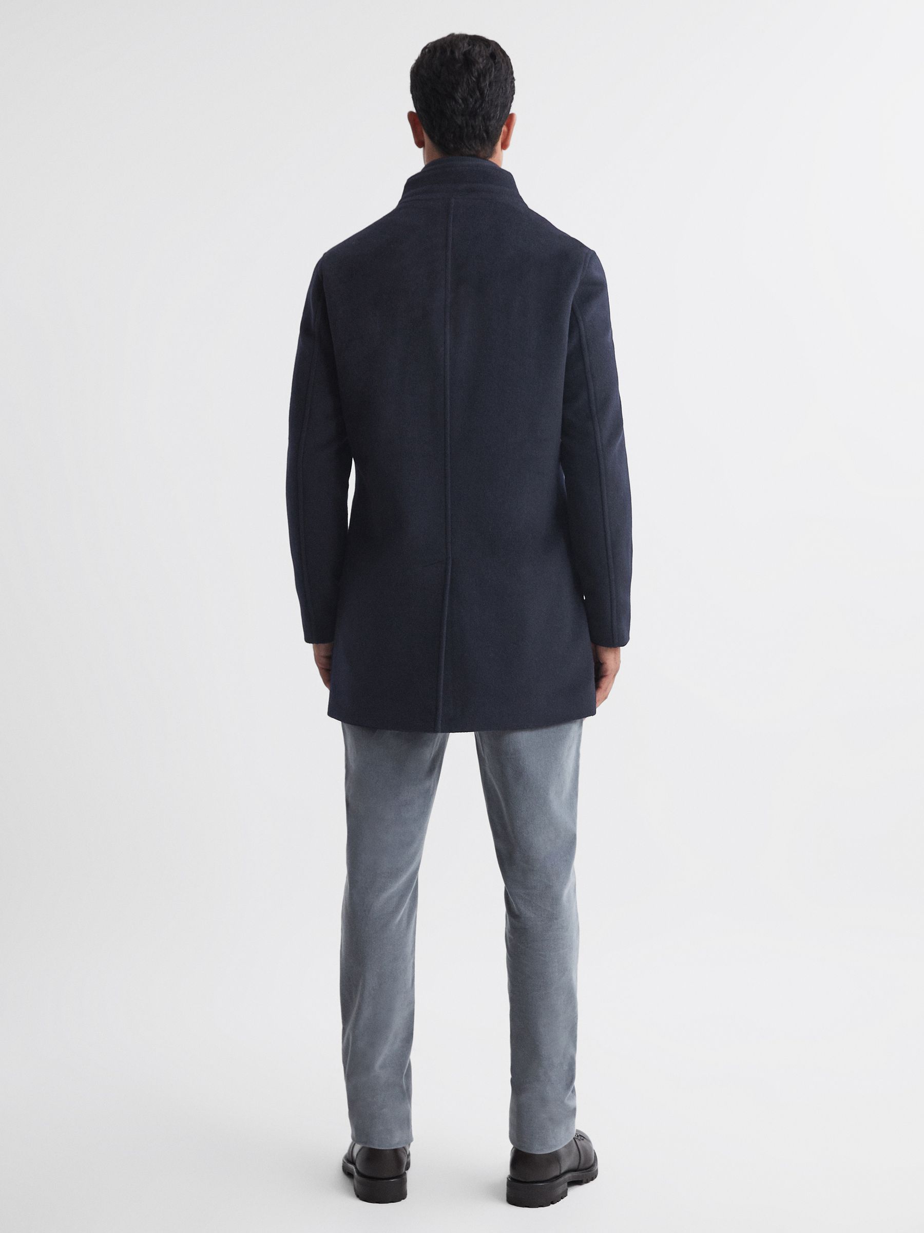 Wool Removable Insert Longline Coat in Navy - Image 5 of 5