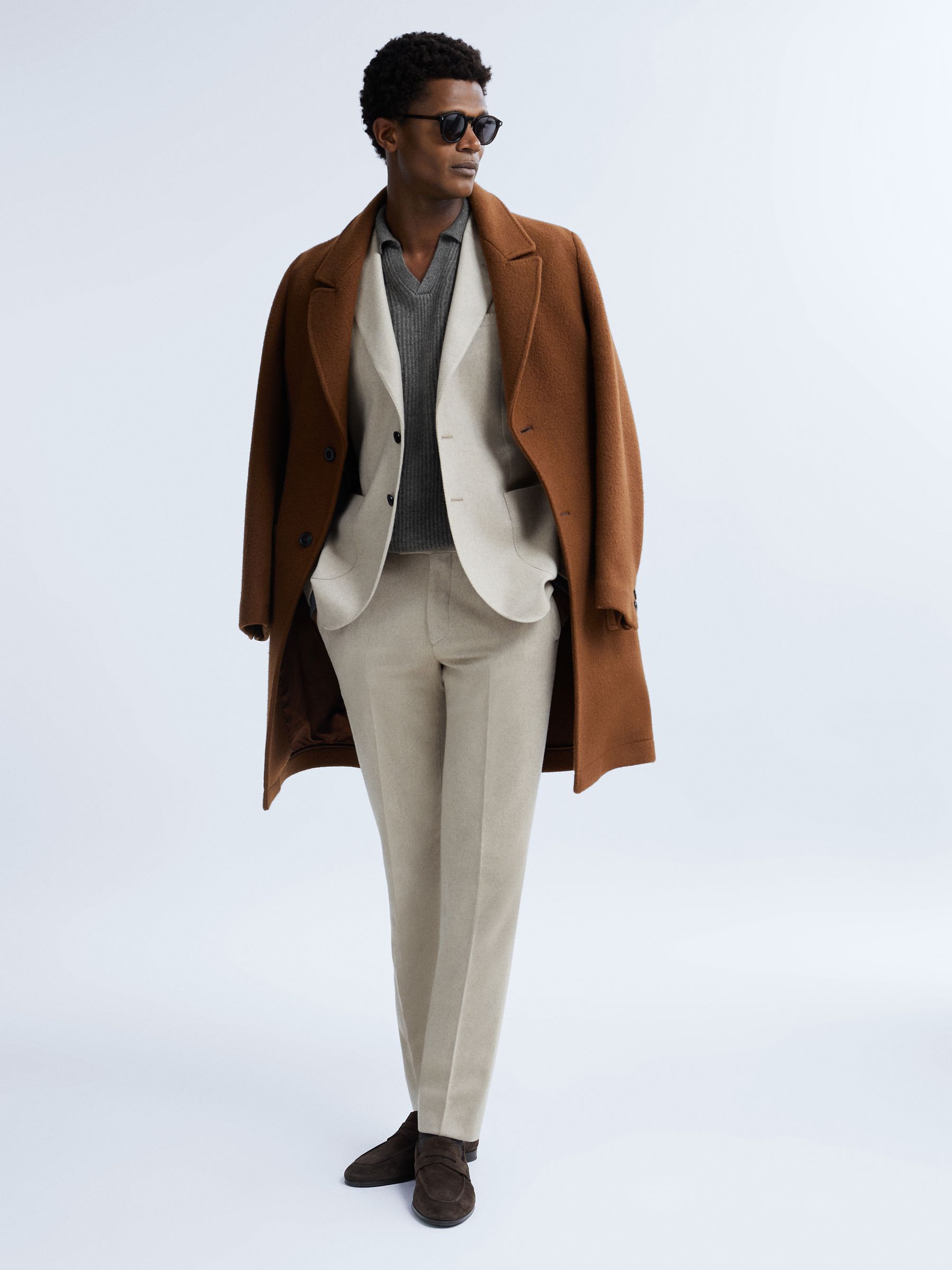 Atelier Cashmere Ribbed Open-Collar Top in Charcoal Melange - Image 6 of 7