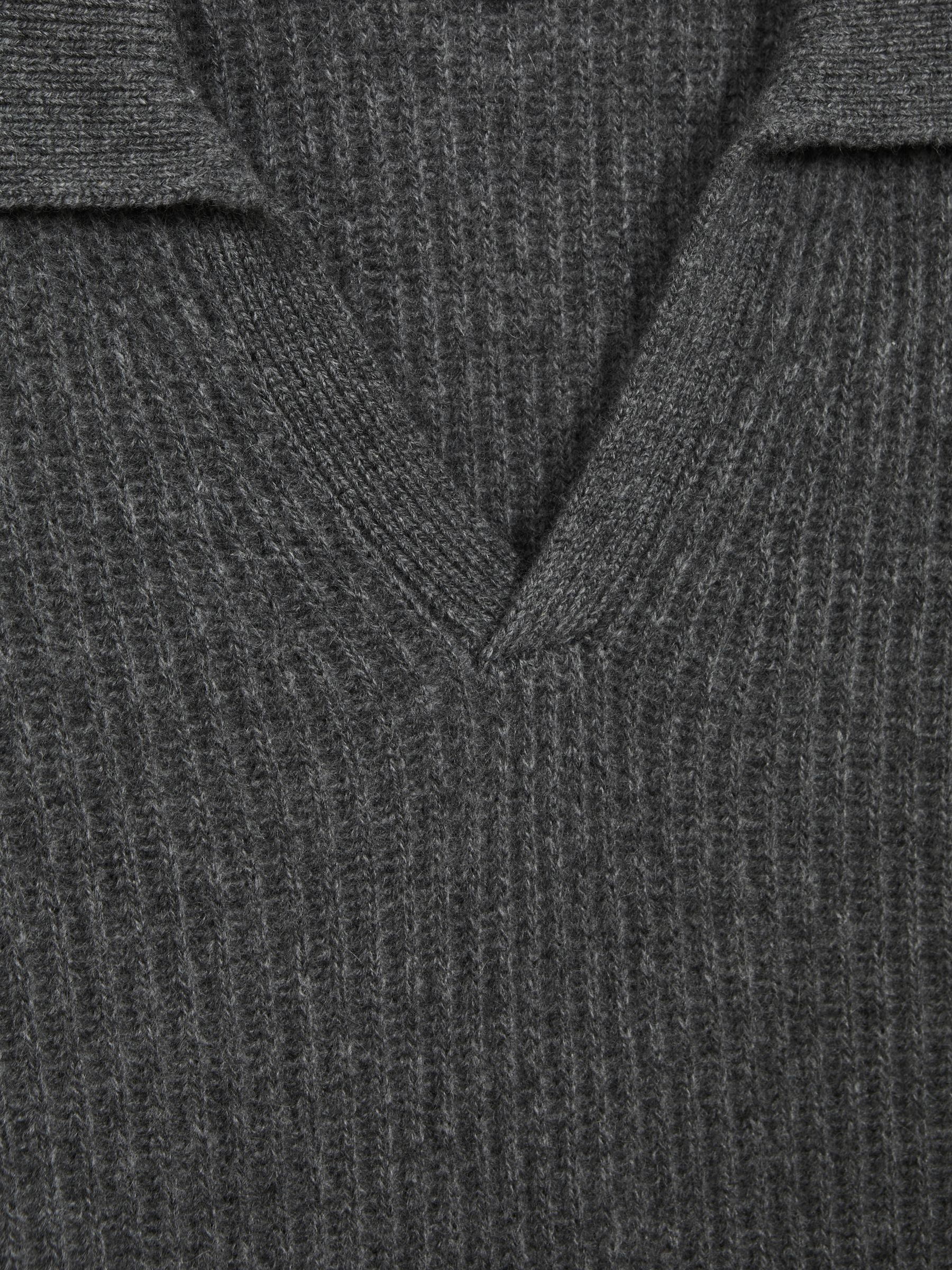 Atelier Cashmere Ribbed Open-Collar Top in Charcoal Melange - Image 7 of 7