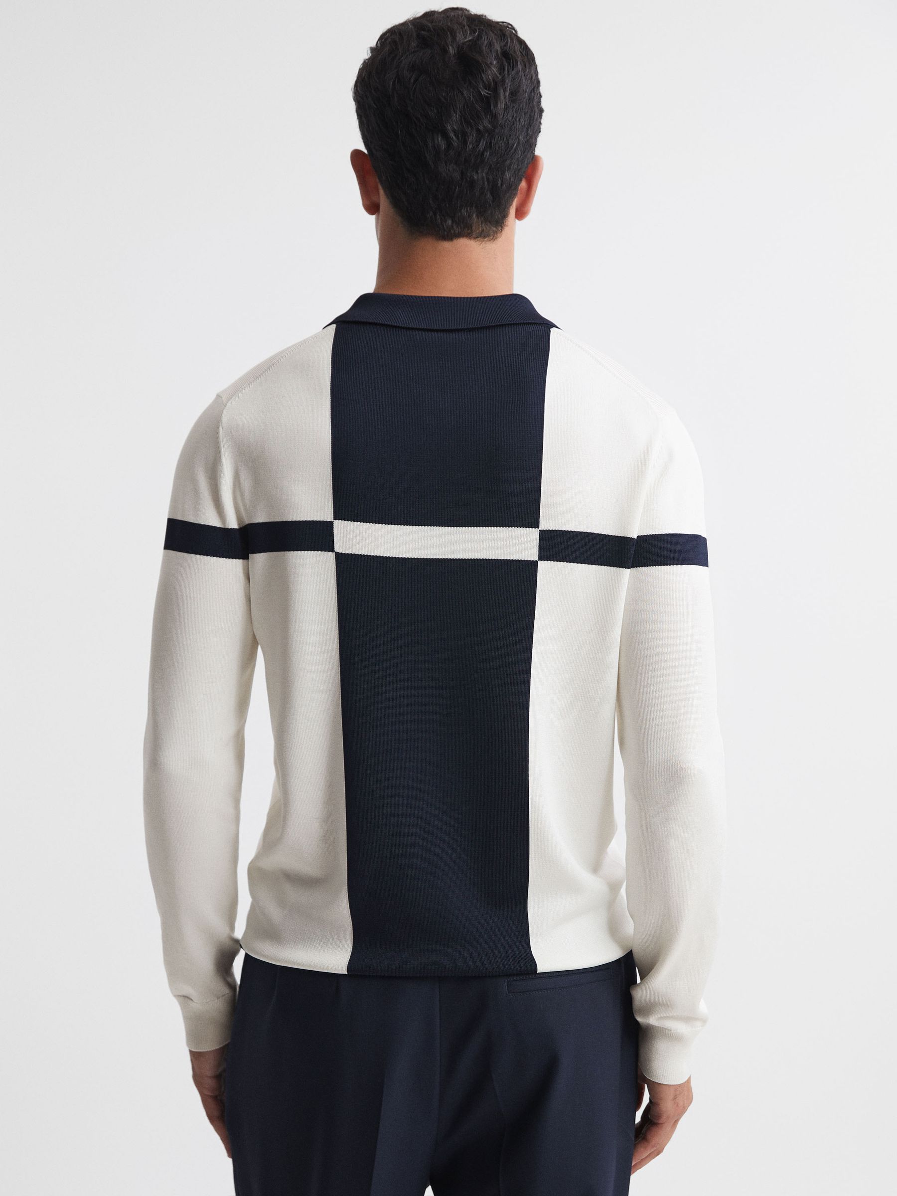 Slim Fit Colourblock Half-Zip Neck Jumper in Ecru/Navy - Image 4 of 4
