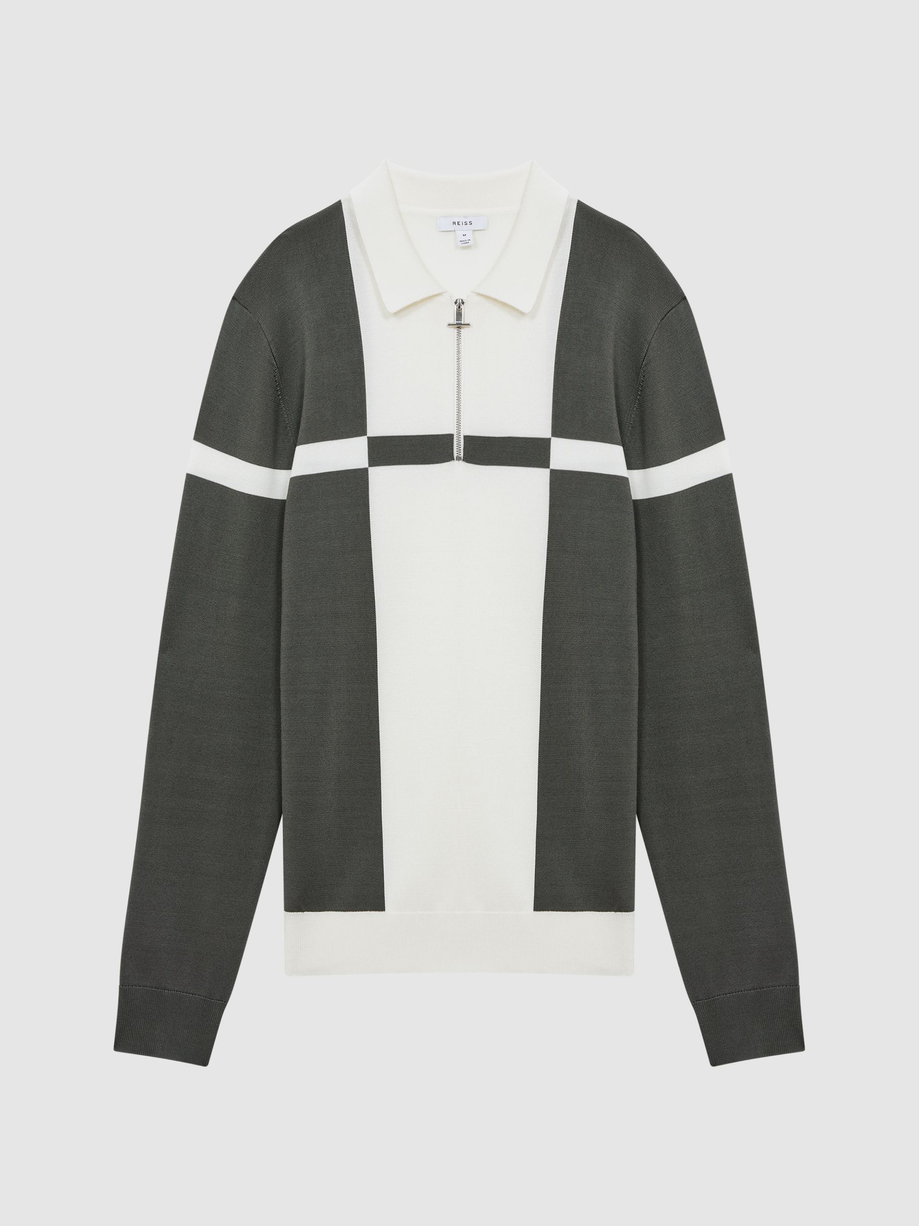 Slim Fit Colourblock Half-Zip Neck Jumper in Gunmetal/Ecru - Image 2 of 4