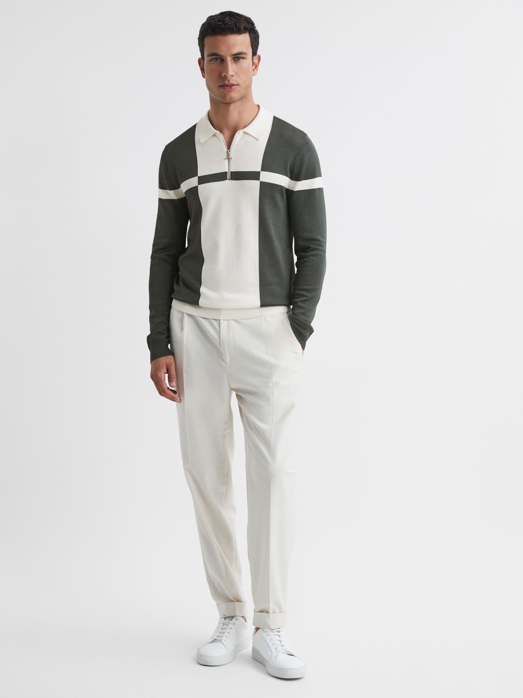 Slim Fit Colourblock Half-Zip Neck Jumper in Gunmetal/Ecru - Image 3 of 4