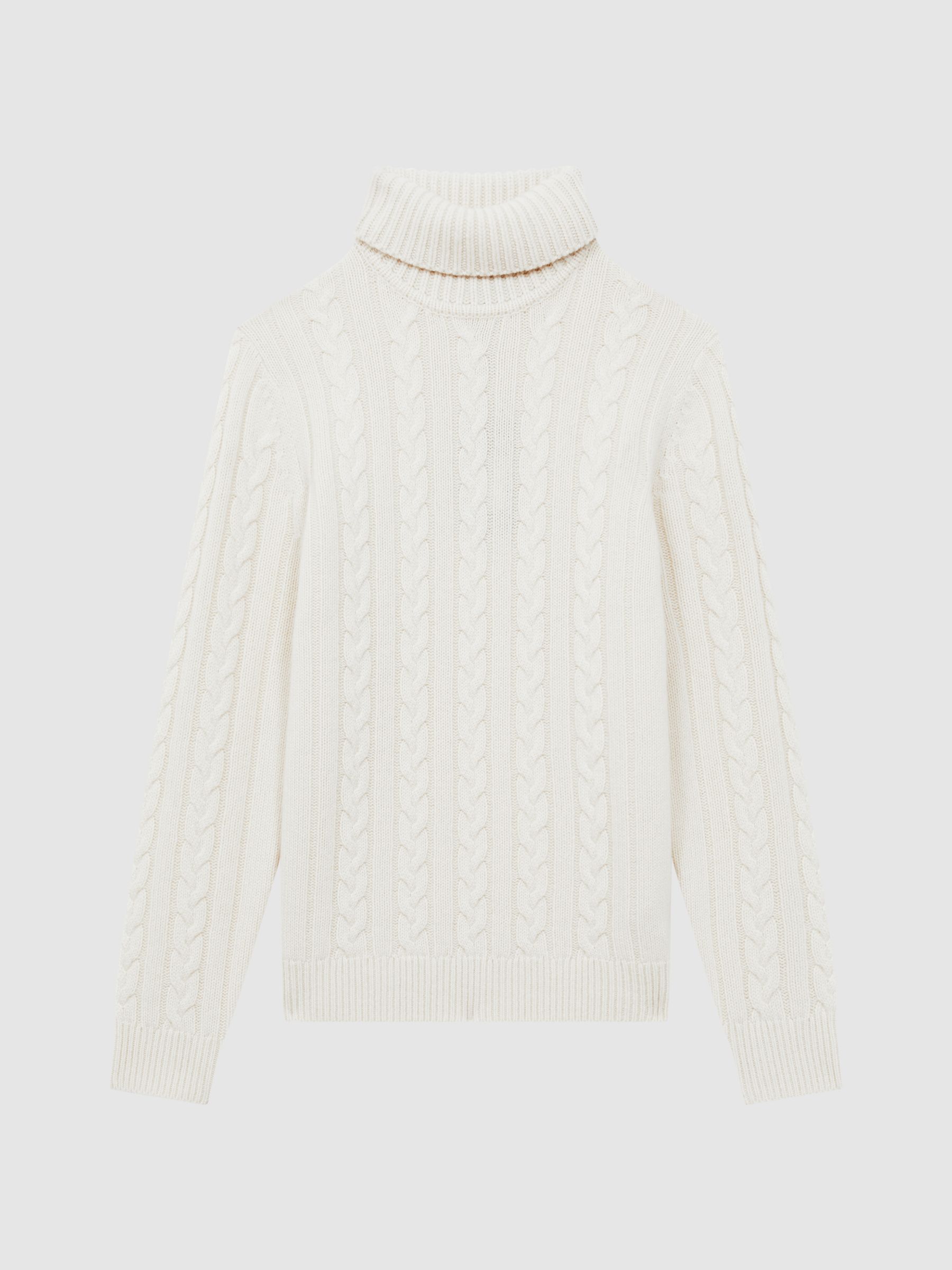 Atelier Cashmere Cable Knit Funnel Neck Jumper in Cloud White - Image 2 of 6 Atelier Cashmere Cable Knit Funnel Neck Jumper in Cloud White - Image 2 of 6