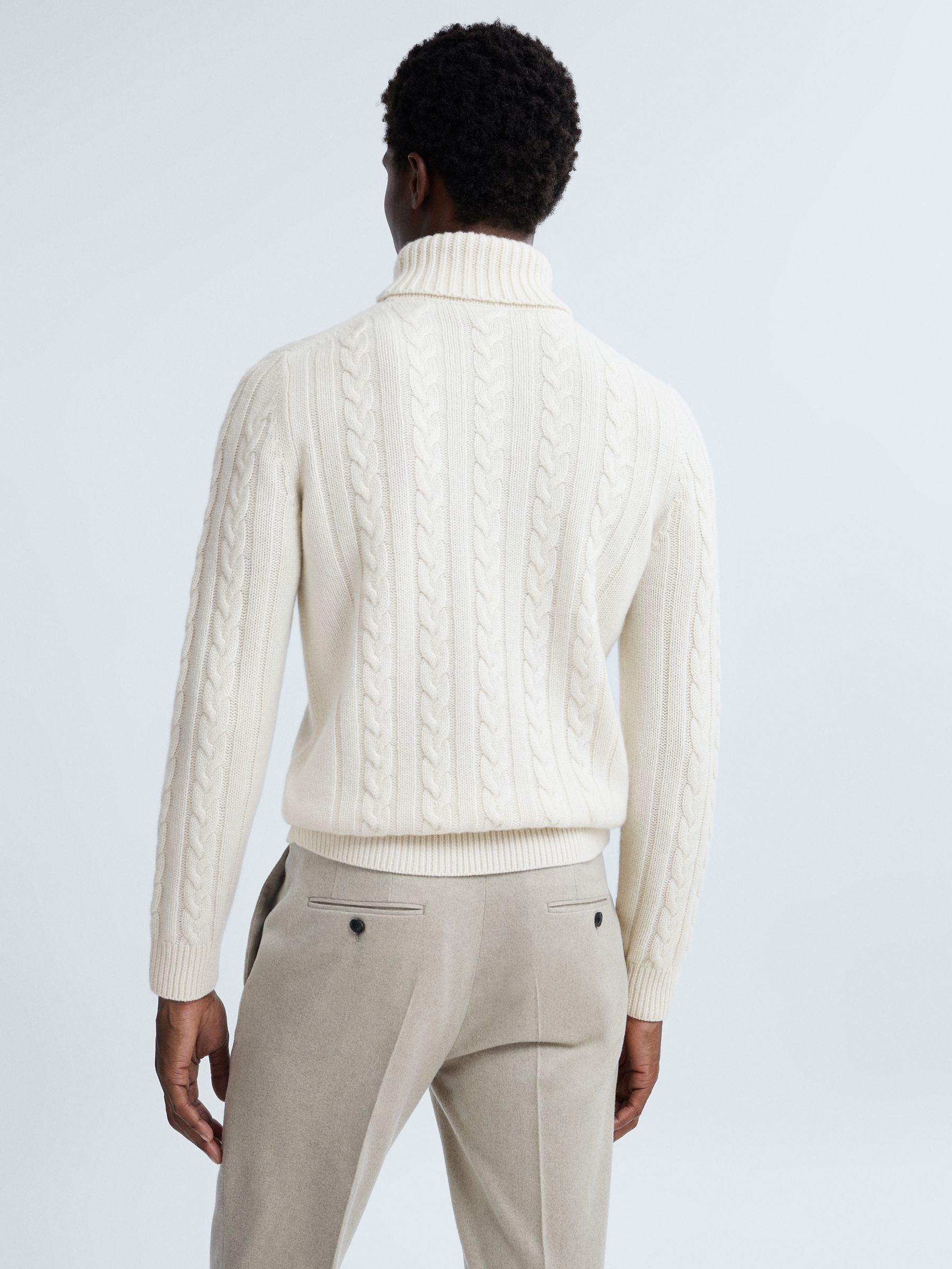 Atelier Cashmere Cable Knit Funnel Neck Jumper in Cloud White - Image 5 of 6