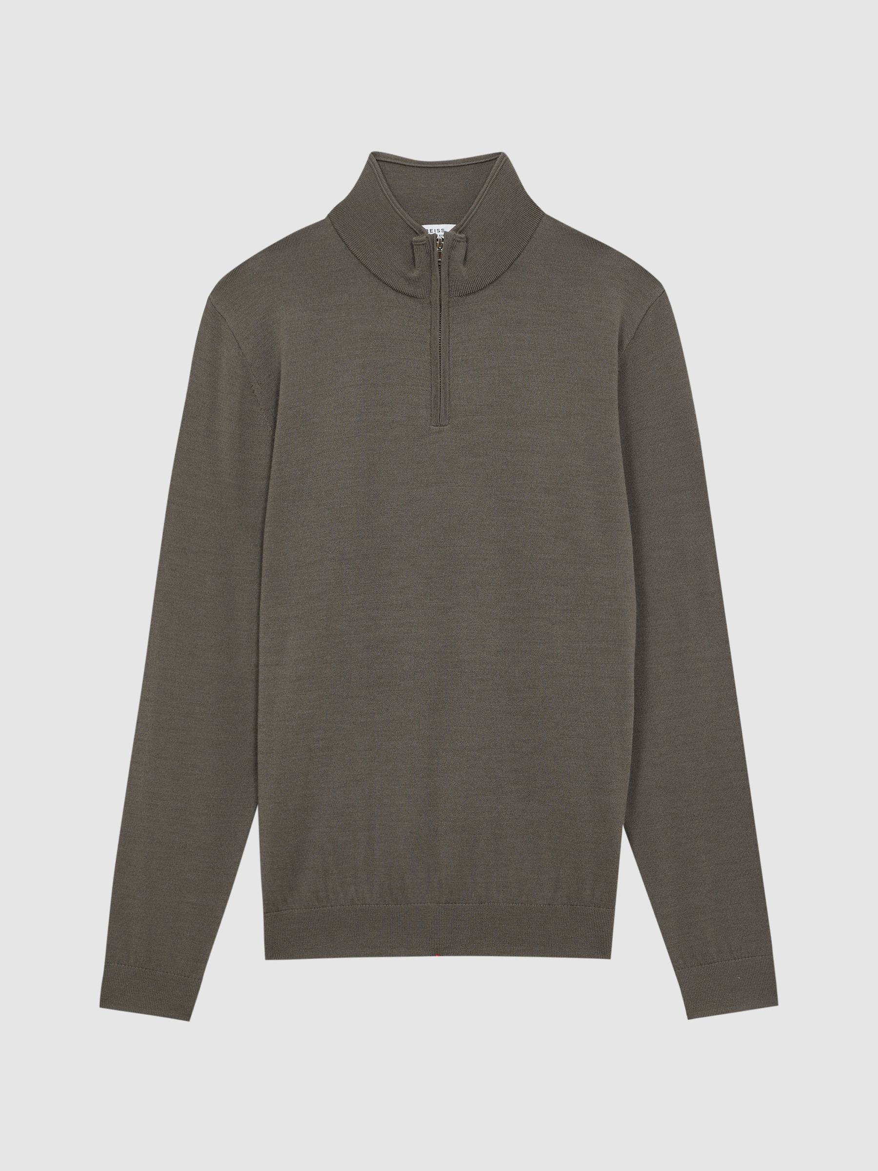 Merino Wool Half-Zip Funnel Neck Jumper in Mushroom Brown - Image 2 of 6