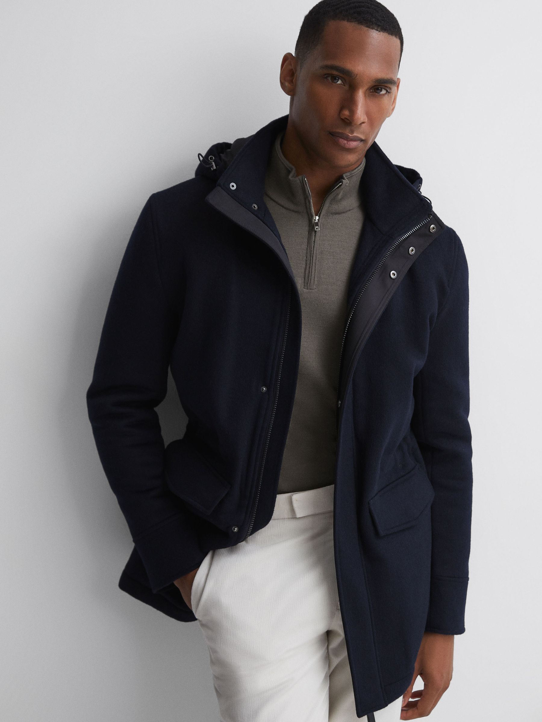 Merino Wool Half-Zip Funnel Neck Jumper in Mushroom Brown - Image 3 of 6