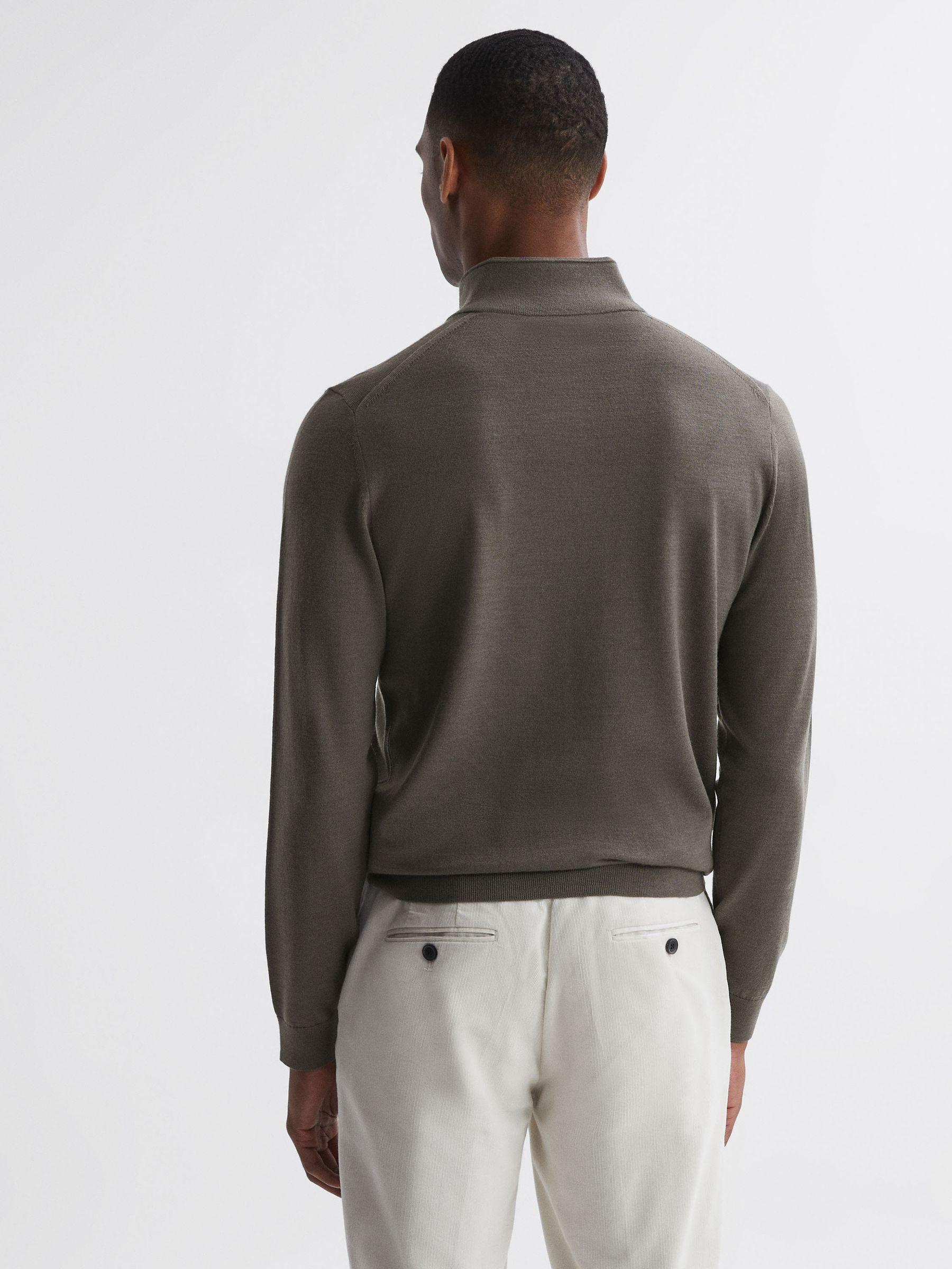 Merino Wool Half-Zip Funnel Neck Jumper in Mushroom Brown - Image 5 of 6