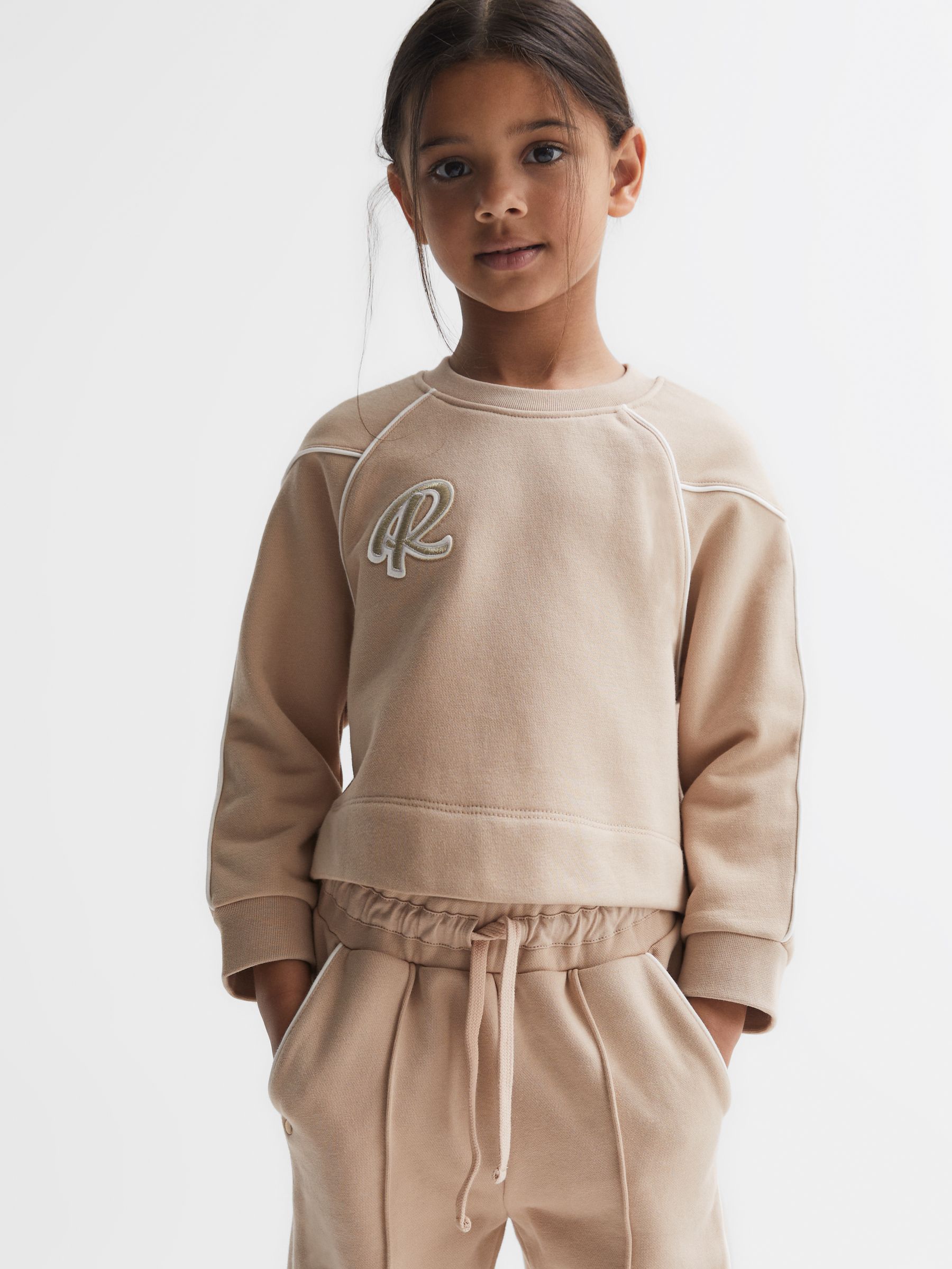 9-14 yrs Embroidered Crew Neck Sweatshirt in Camel - Image 3 of 6