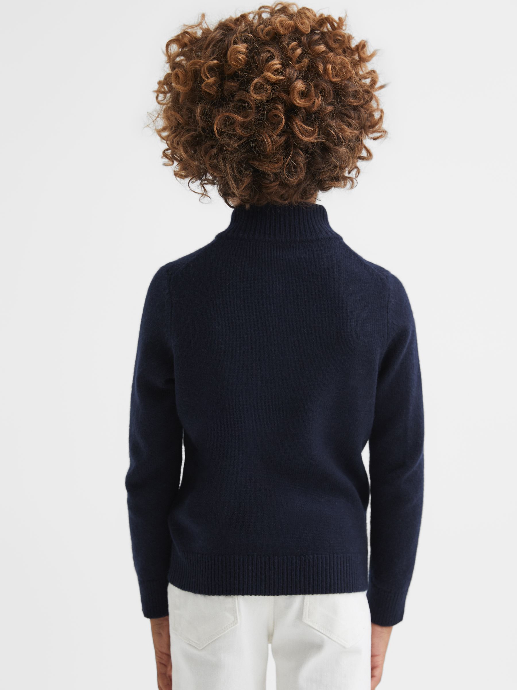 9-14 yrs Wol Motief Half-Zip Opstaande kraag Trui in Navy - Afbeelding 5 van 6