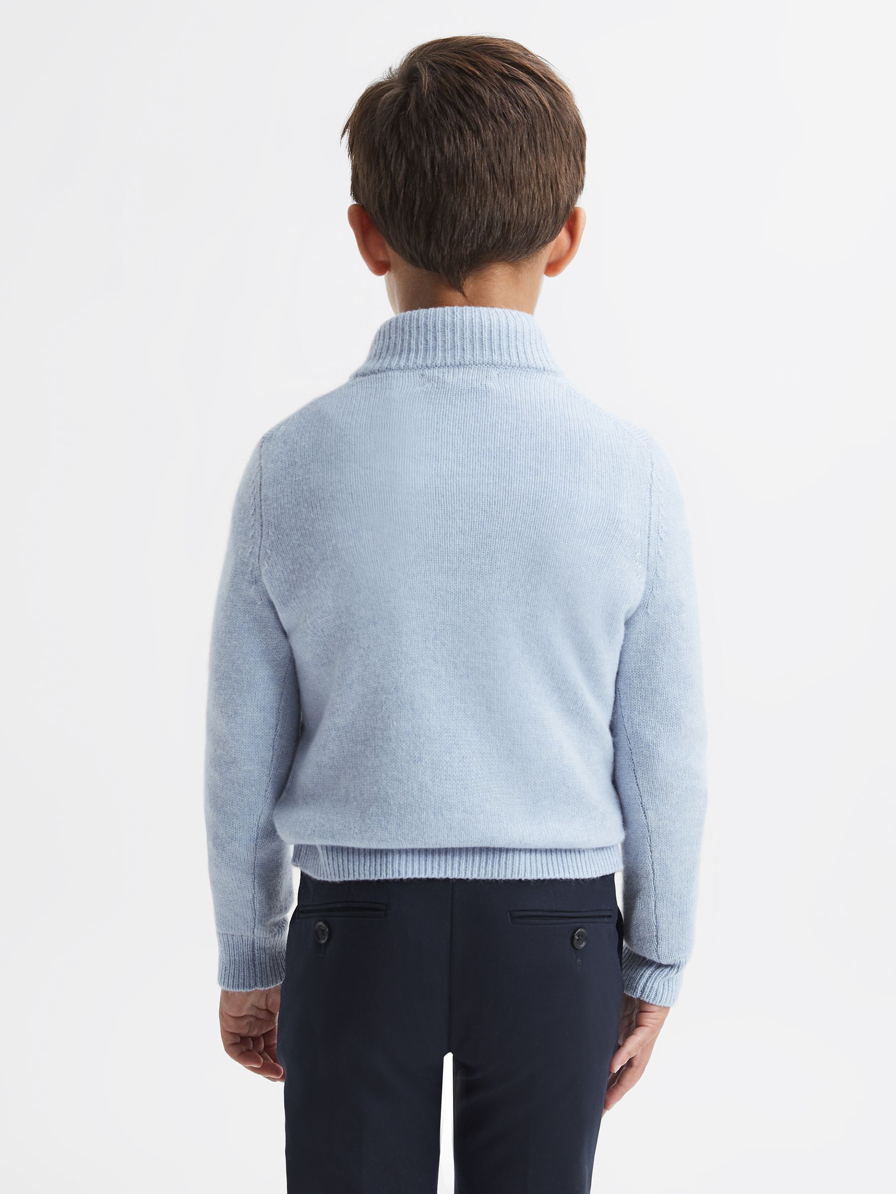 3-9 yrs Wool Motif Half-Zip Funnel Neck Jumper in Soft Blue - Image 4 of 5