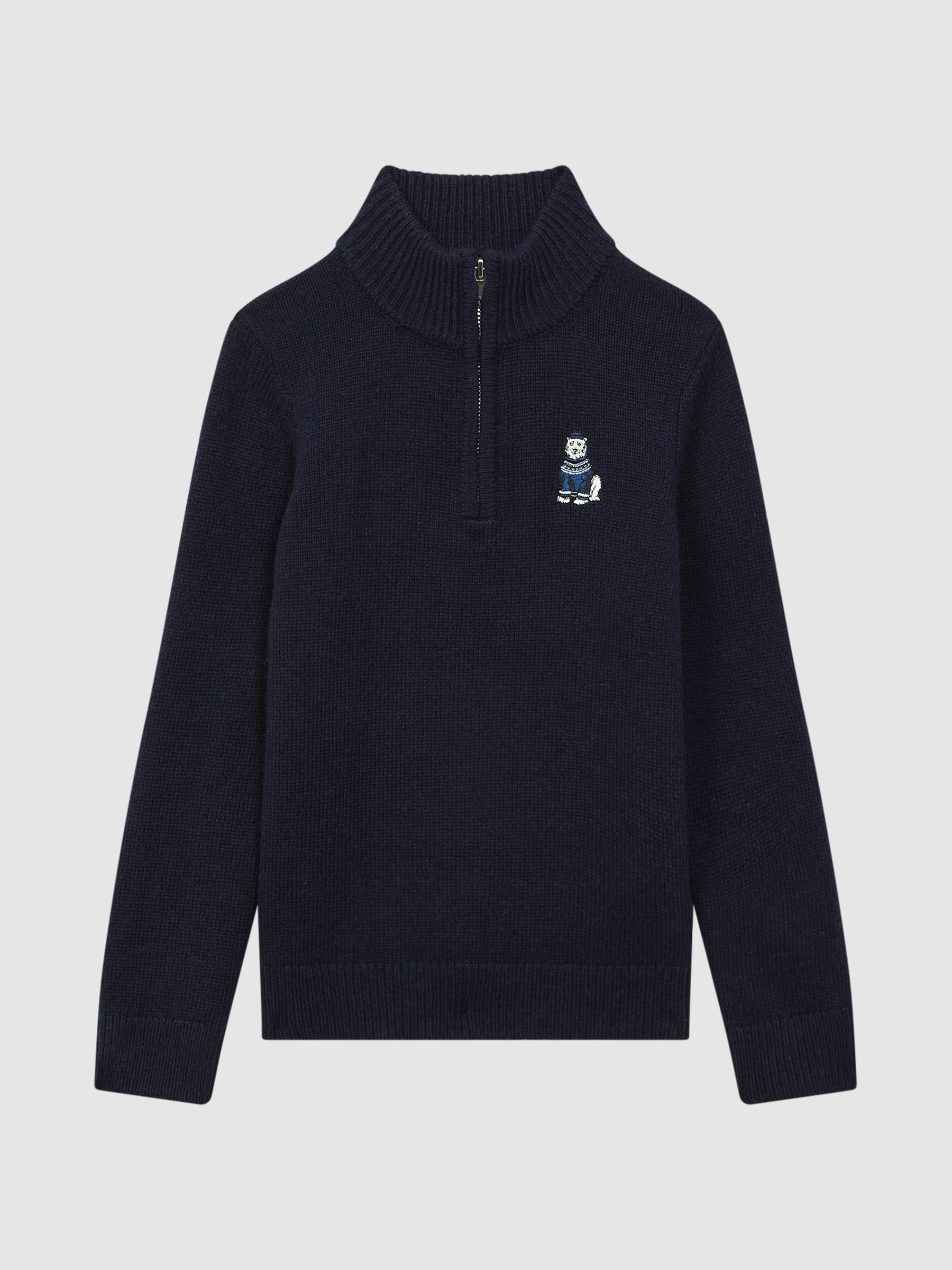 3-9 yrs Wool Motif Half-Zip Funnel Neck Jumper in Navy - Image 2 of 6