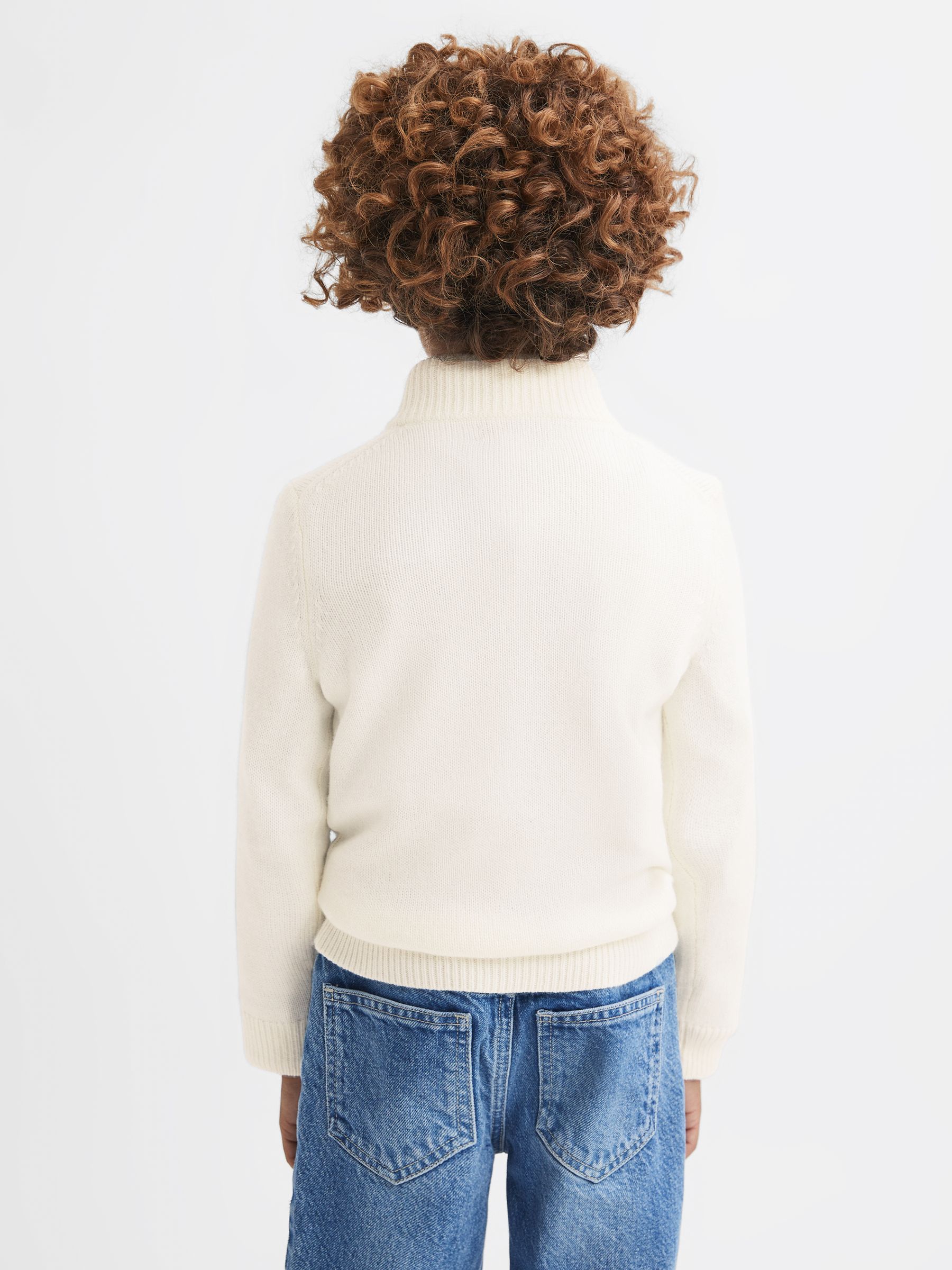 3-9 yrs Wool Motif Half-Zip Funnel Neck Jumper in Ecru - Image 5 of 6