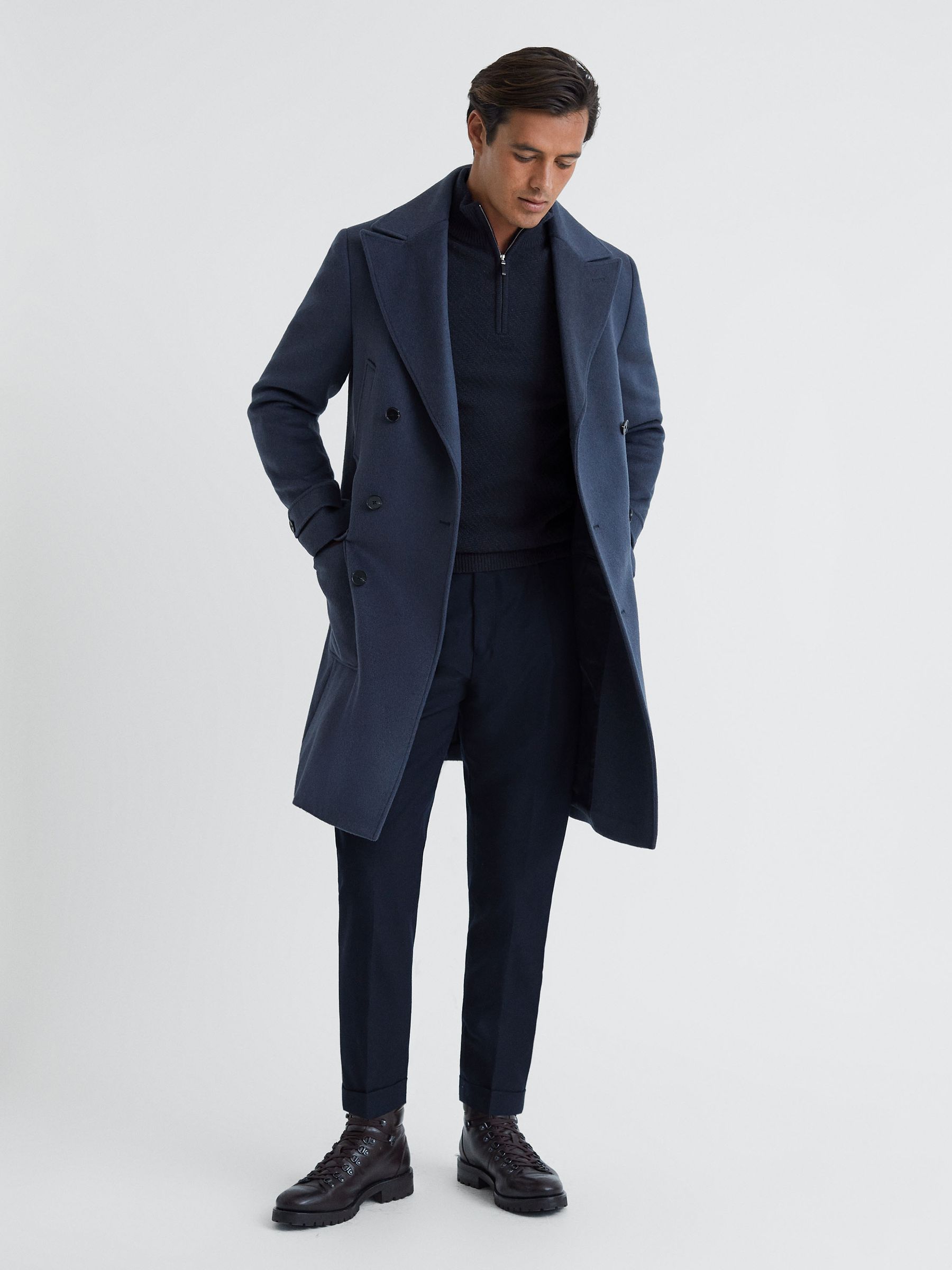 Slim Fit Knitted Half-Zip Funnel Neck Jumper in Navy - Image 3 of 5