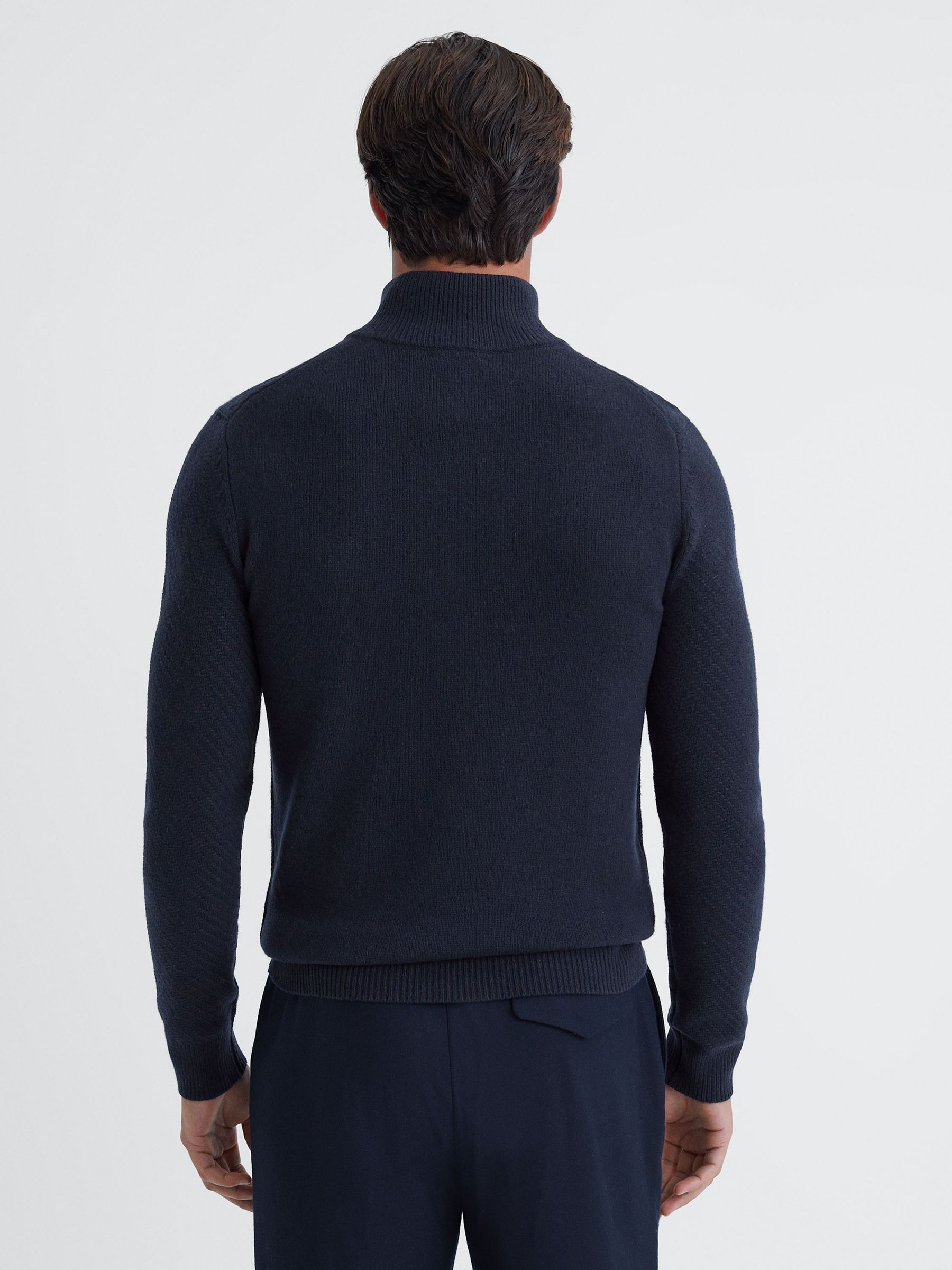 Slim Fit Knitted Half-Zip Funnel Neck Jumper in Navy - Image 5 of 5