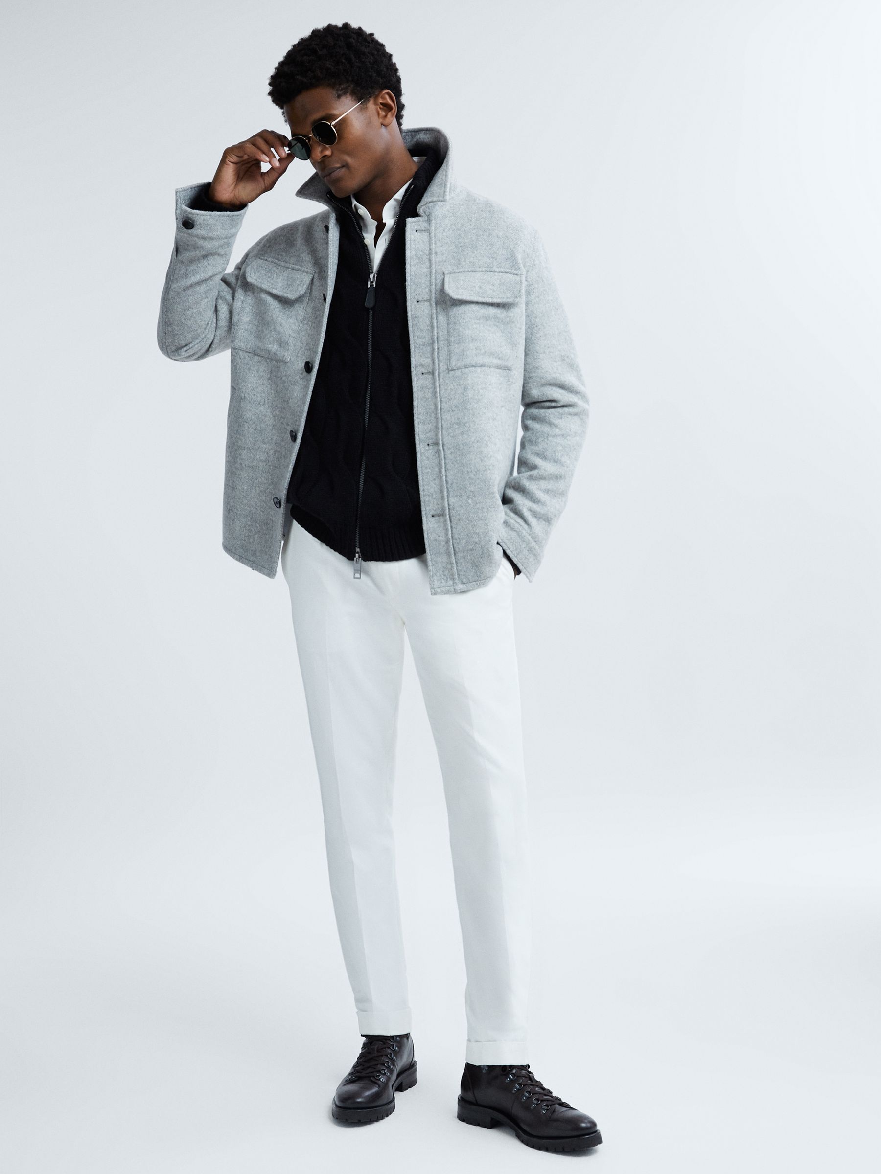 Atelier Cashmere Funnel Neck Zip-Through Cardigan in Black - Image 3 of 6