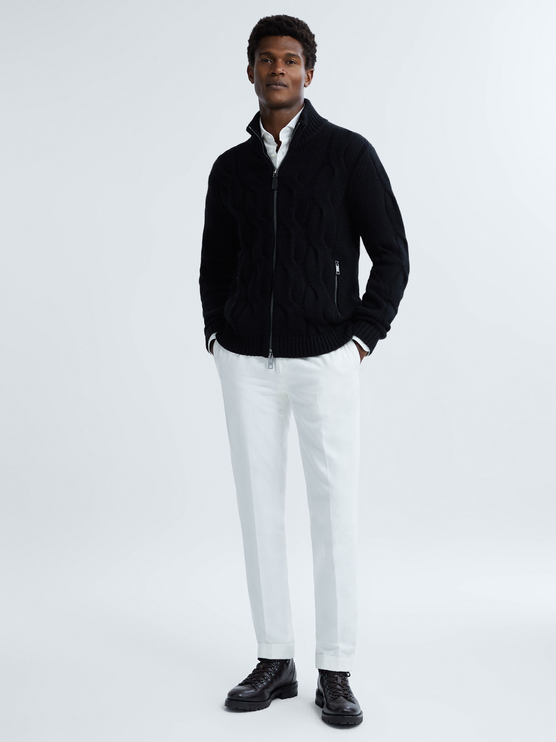 Atelier Cashmere Funnel Neck Zip-Through Cardigan in Black - Image 4 of 6