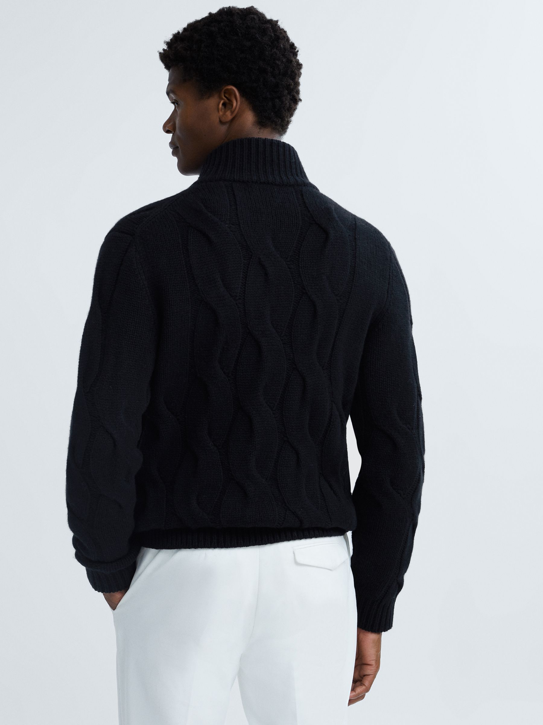 Atelier Cashmere Funnel Neck Zip-Through Cardigan in Black - Image 5 of 6