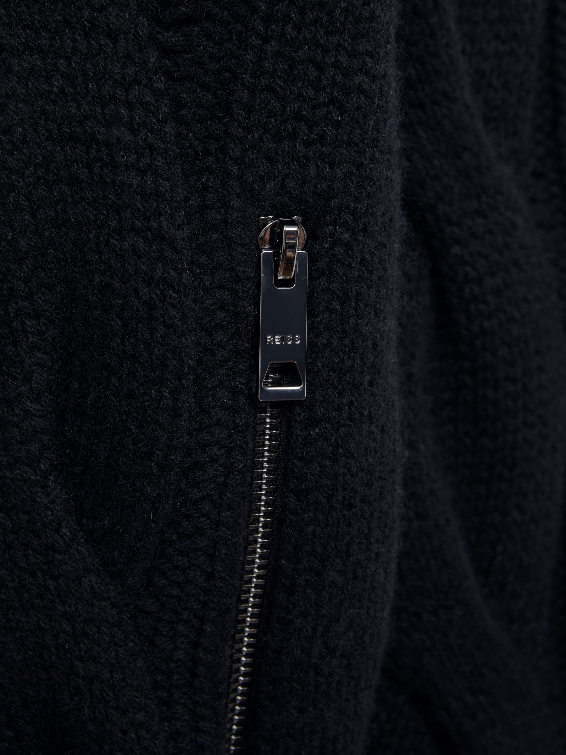 Atelier Cashmere Funnel Neck Zip-Through Cardigan in Black - Image 6 of 6