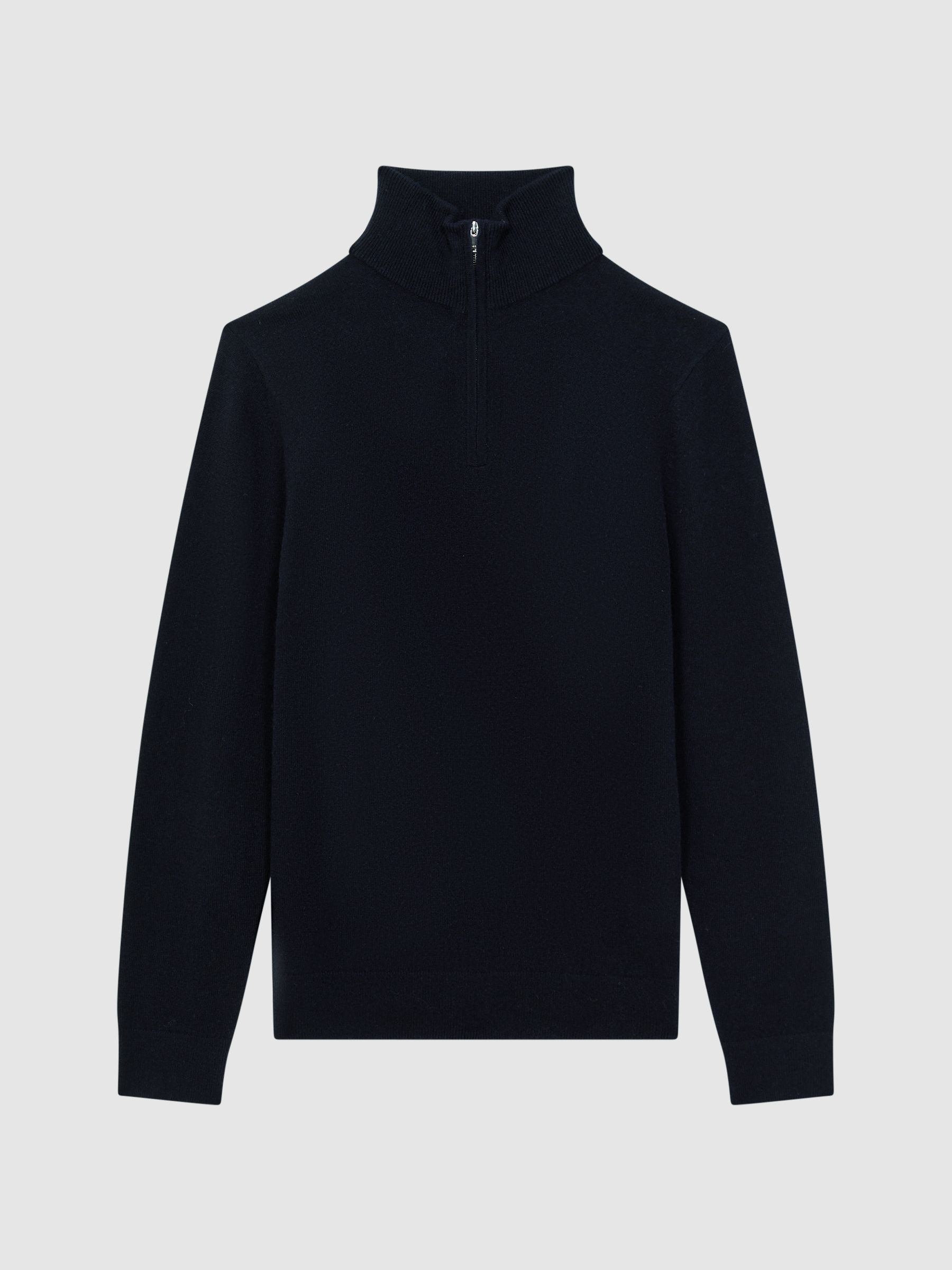 Atelier Cashmere Half-Zip Funnel Neck Jumper in Navy - Image 1 of 6