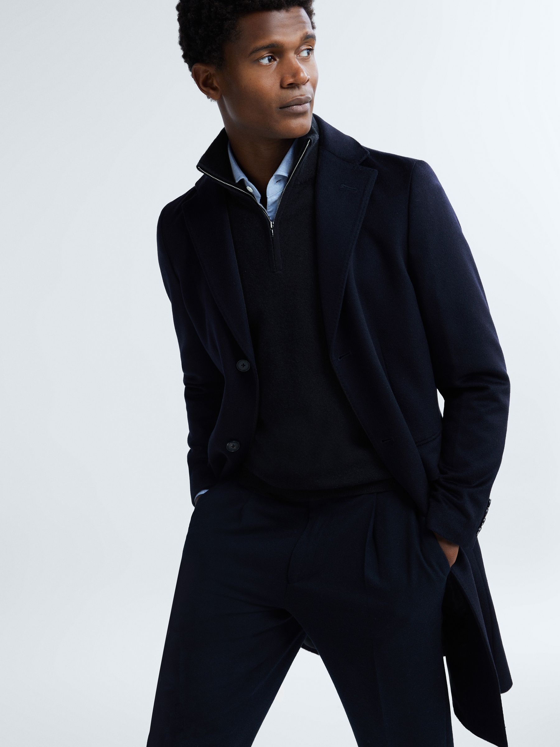 Atelier Cashmere Half-Zip Funnel Neck Jumper in Navy - Image 2 of 6