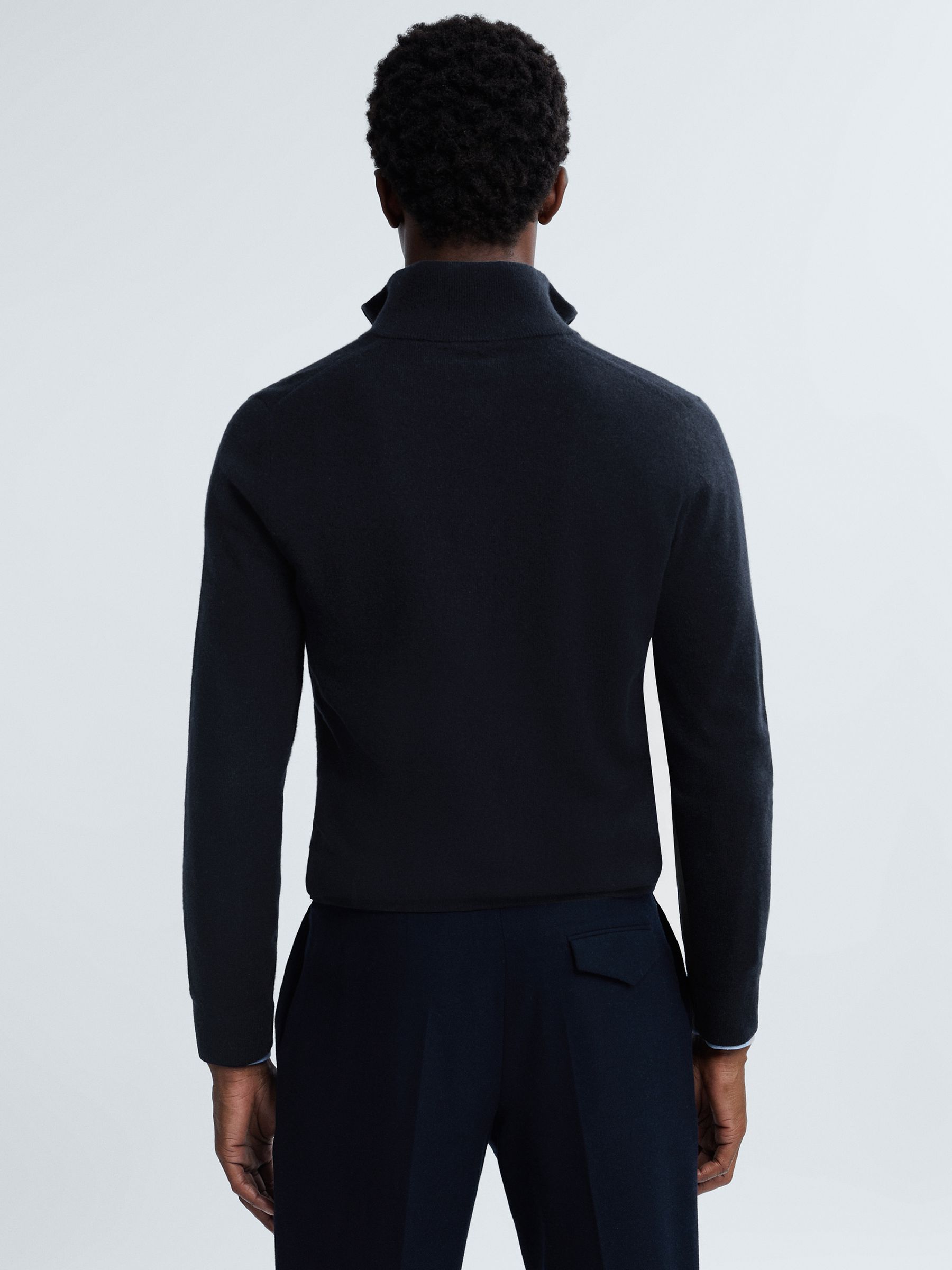 Atelier Cashmere Half-Zip Funnel Neck Jumper in Navy - Image 4 of 6