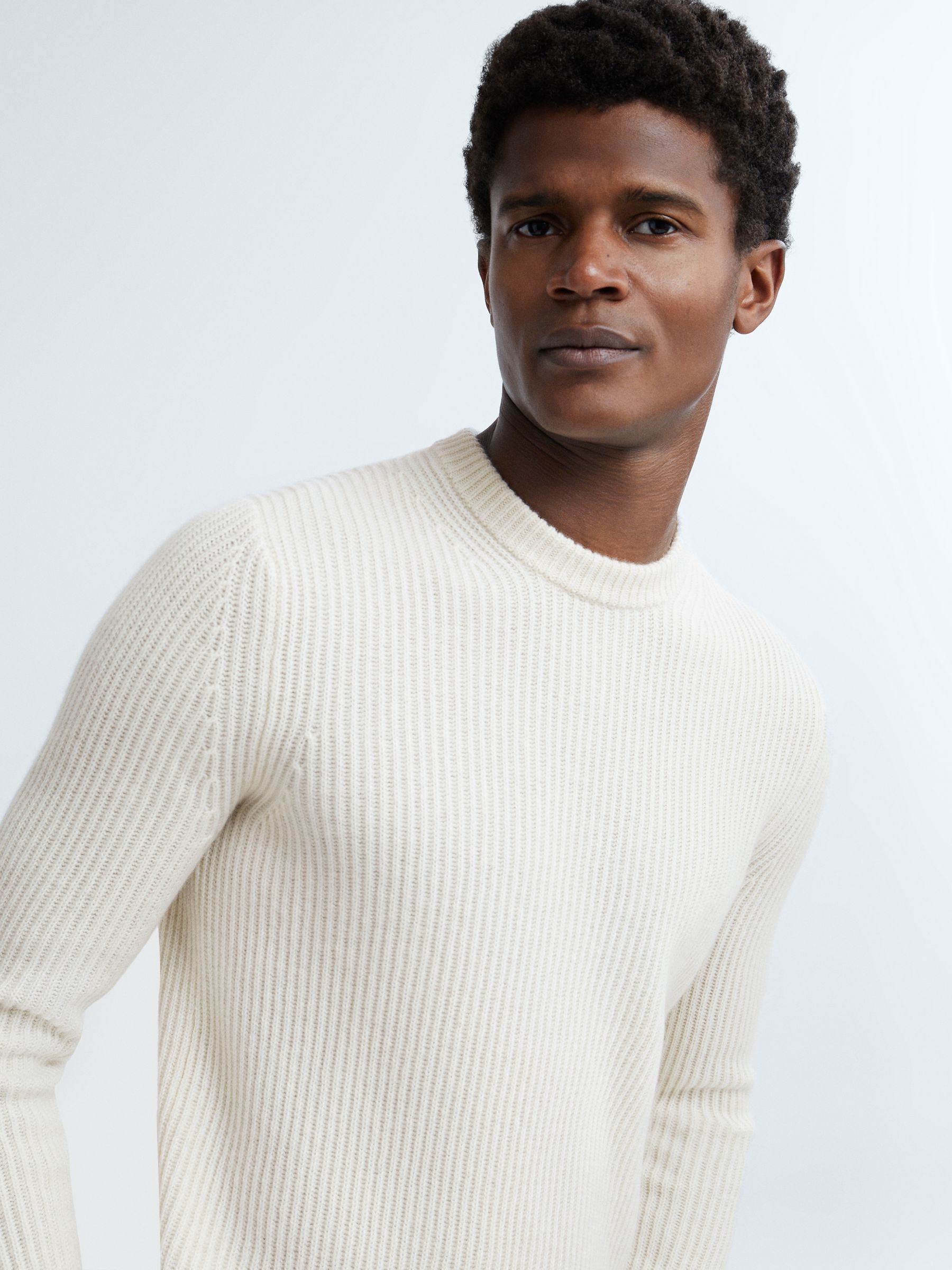 Atelier Cashmere Ribbed Crew Neck Jumper in Cloud White - Image 1 of 6