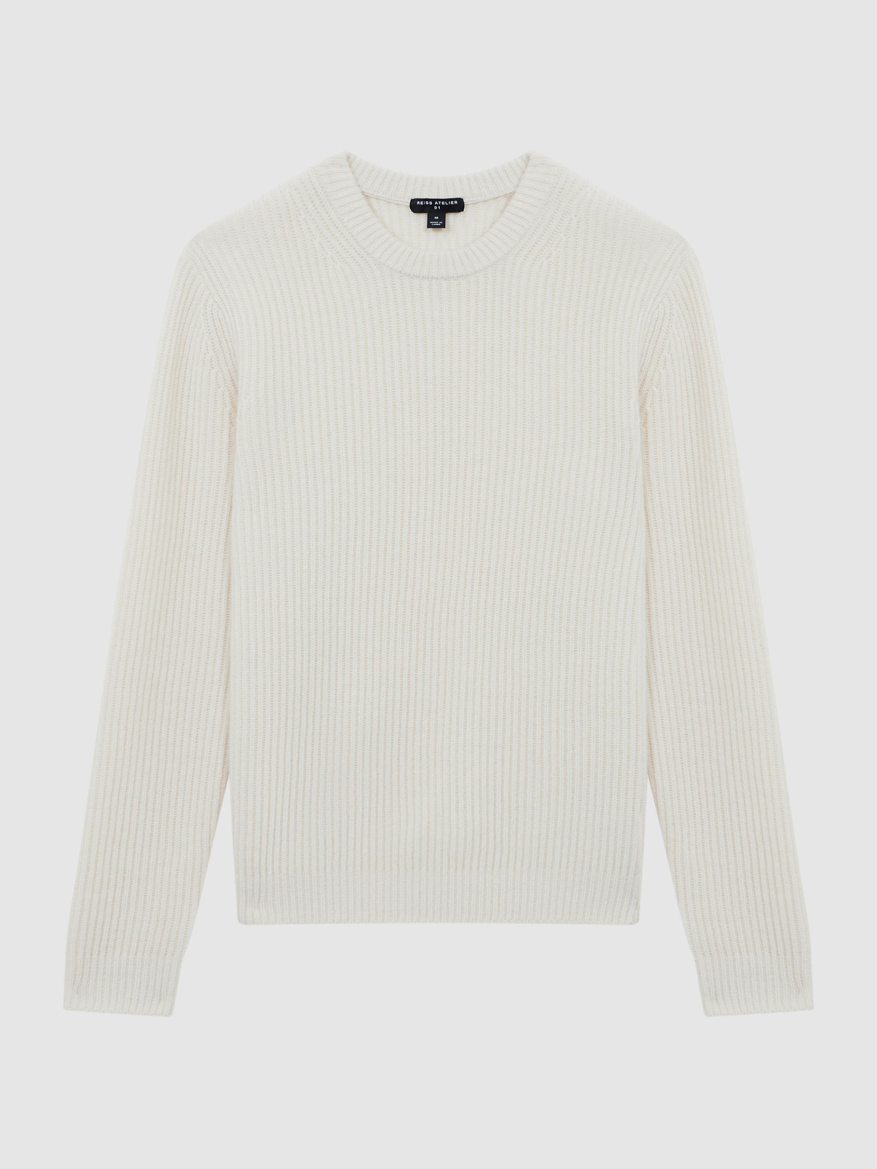 Atelier Cashmere Ribbed Crew Neck Jumper in Cloud White - Image 2 of 6