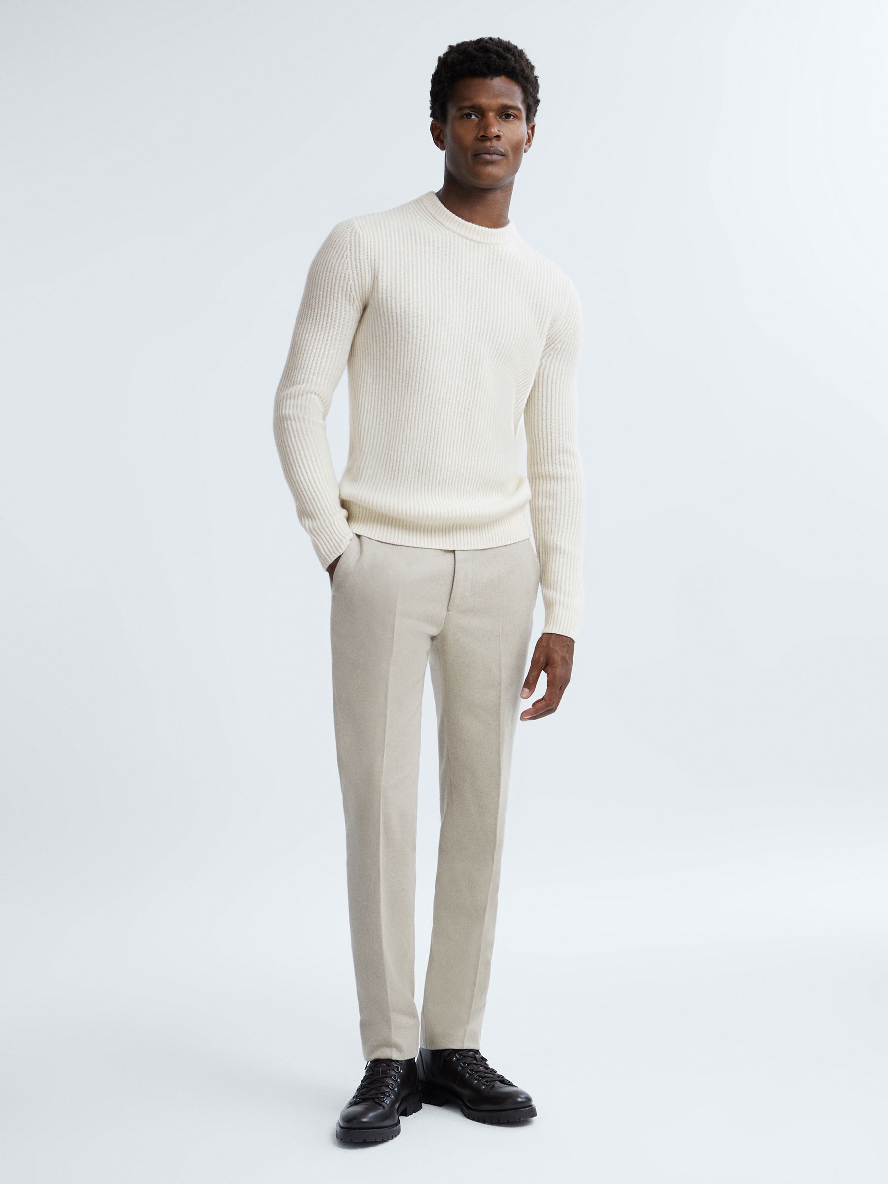 Atelier Cashmere Ribbed Crew Neck Jumper in Cloud White - Image 4 of 6