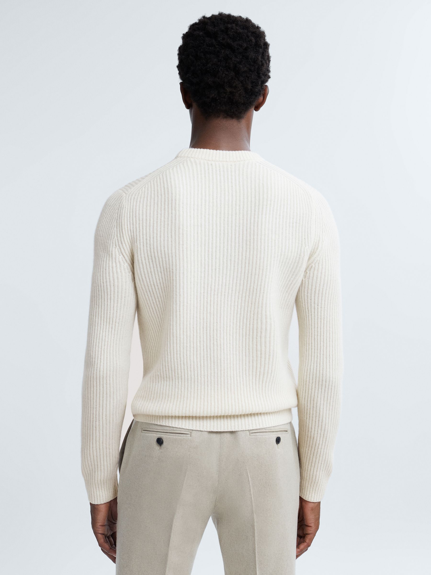 Atelier Cashmere Ribbed Crew Neck Jumper in Cloud White - Image 5 of 6