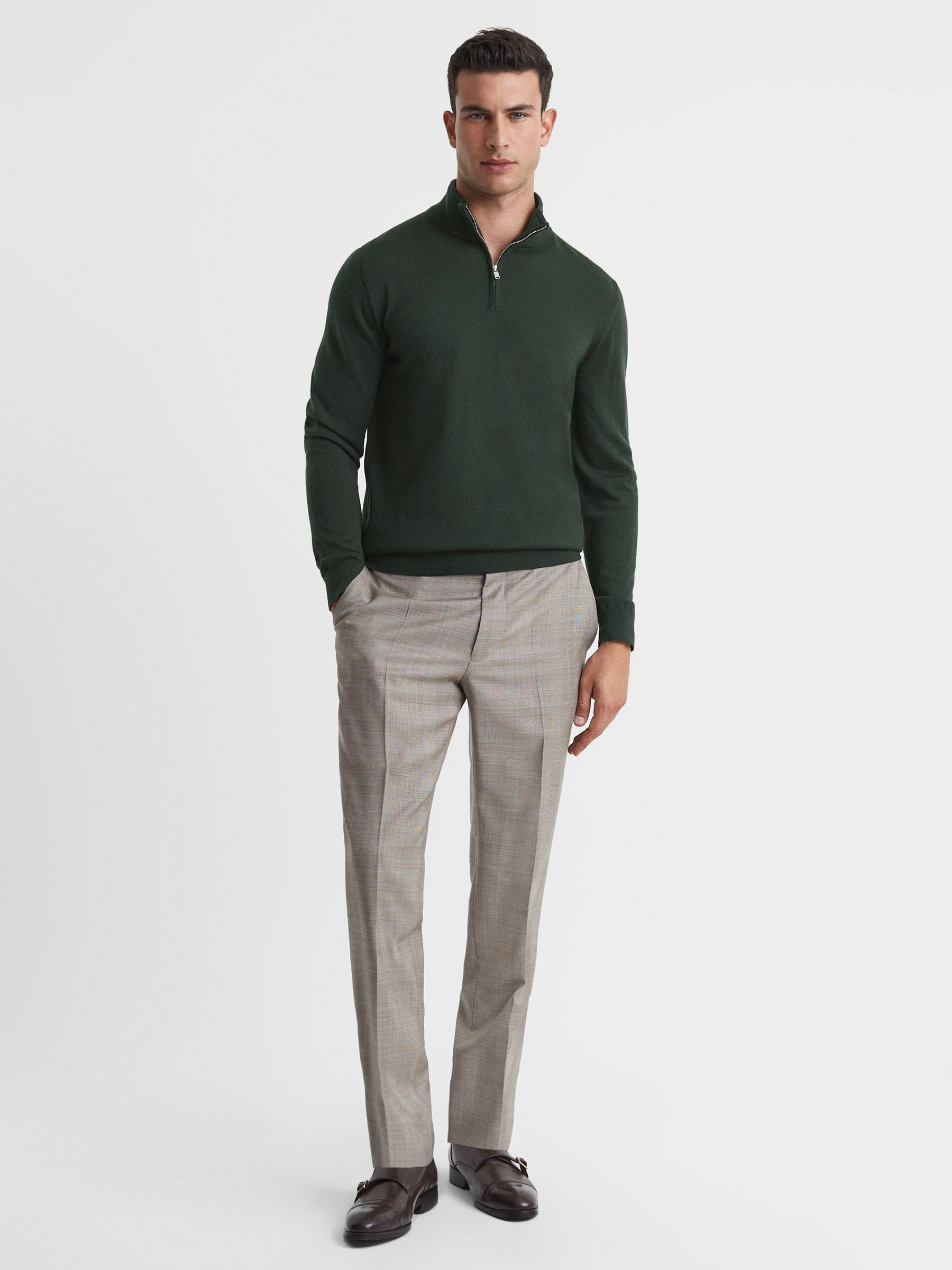 Merino Wool Half-Zip Jumper in Forest - Image 4 of 5