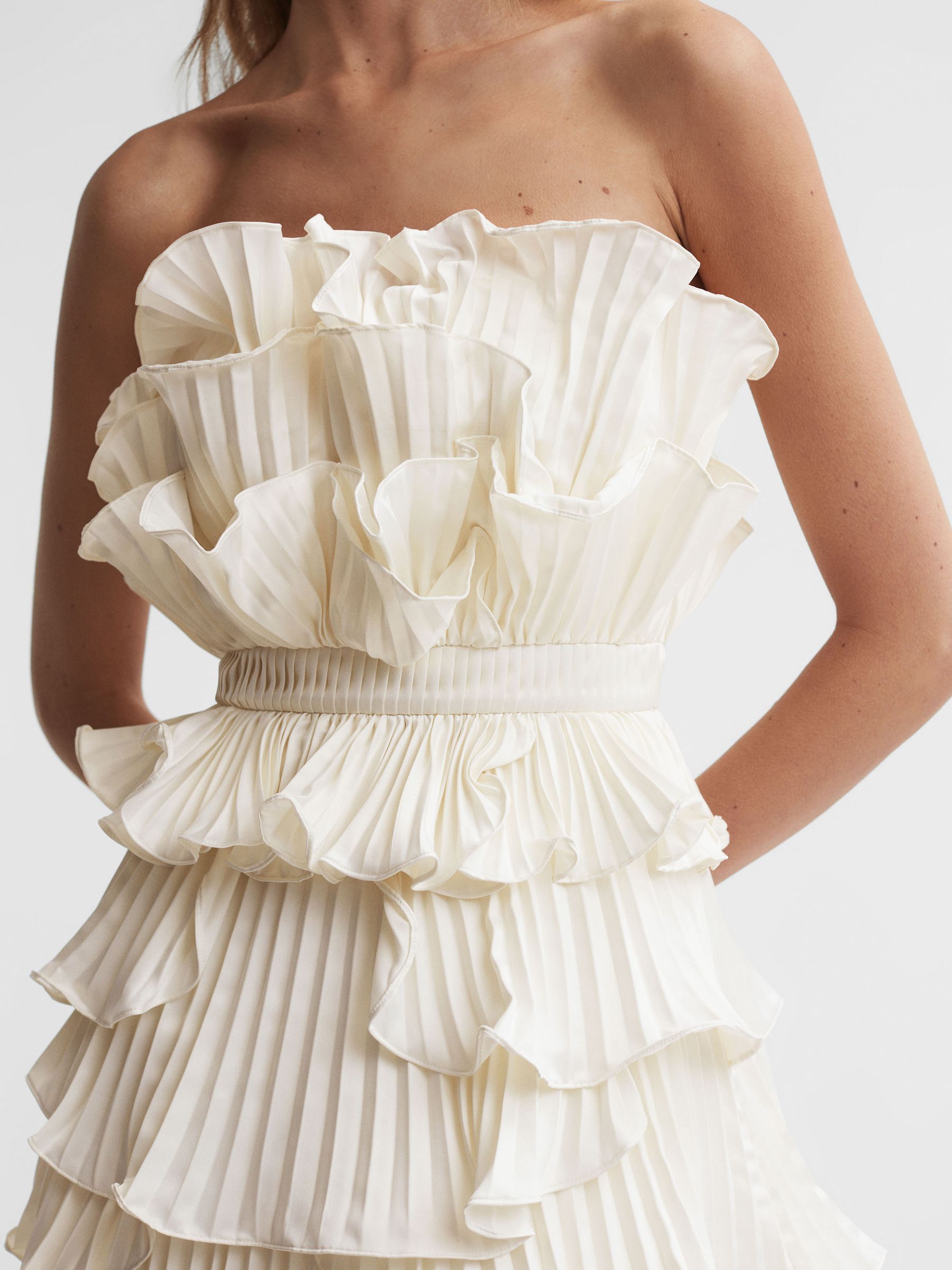 Amur Strapless Ruffle Mini Dress in Ivory - Image 3 of 5