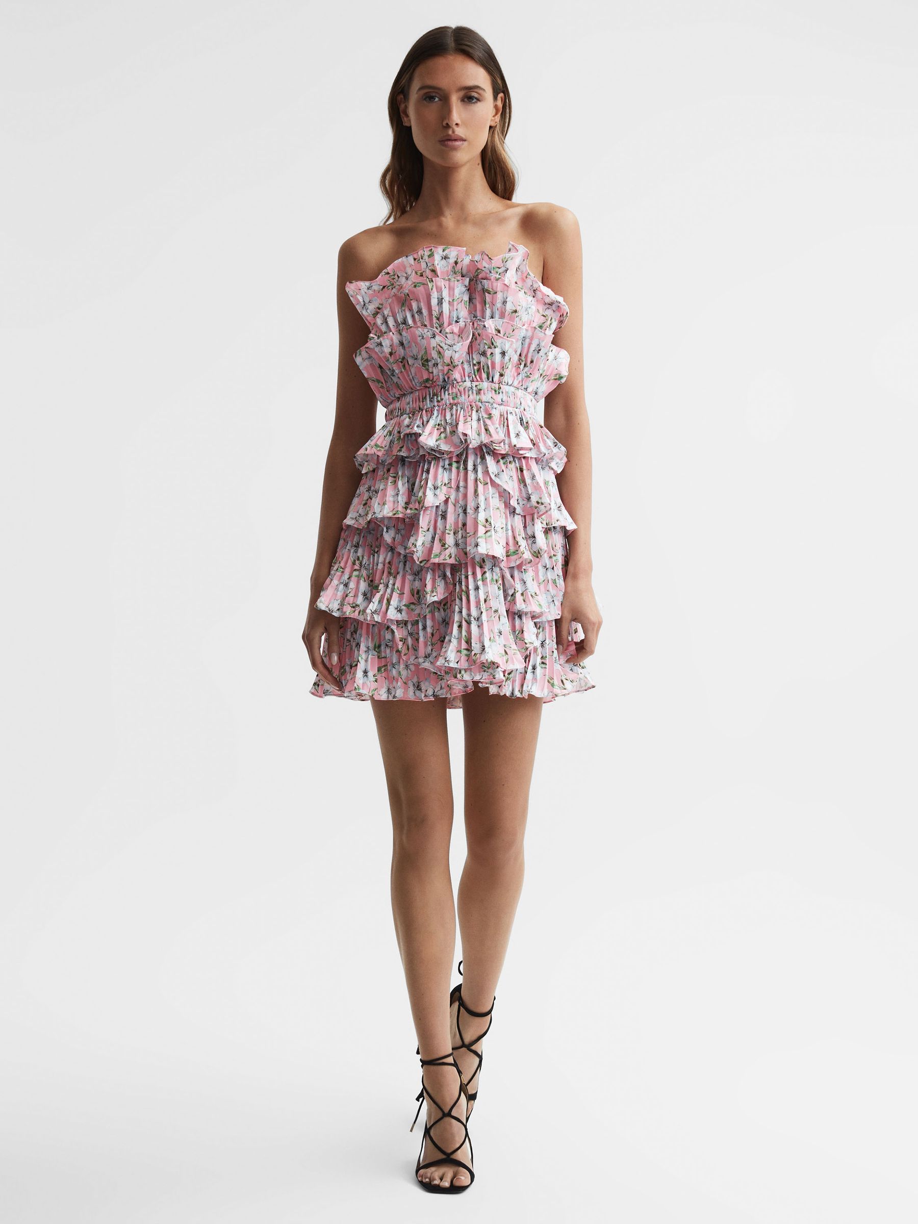 Amur Strapless Ruffle Mini Dress in Rosewater Posey - Image 1 of 5