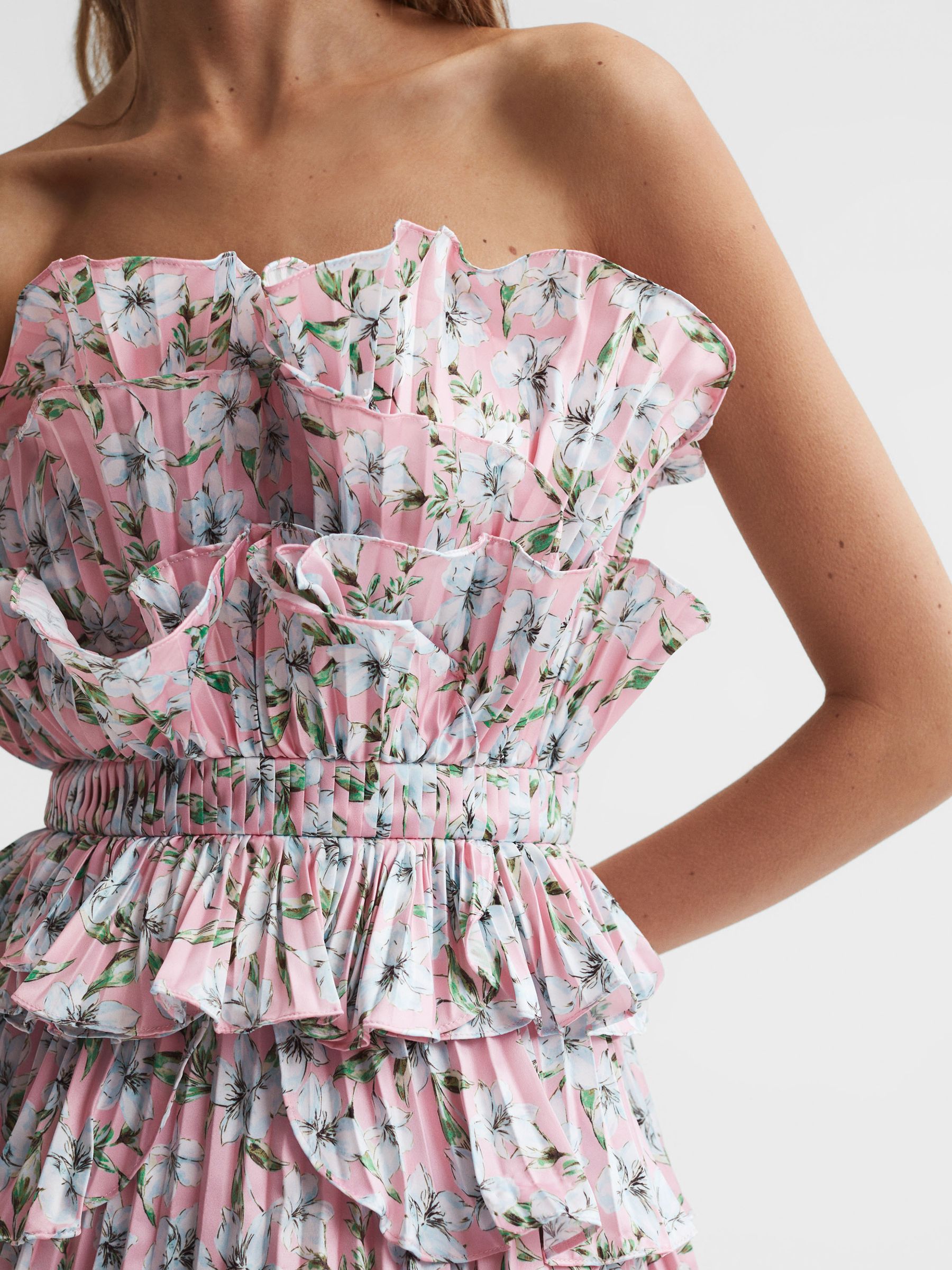 Amur Strapless Ruffle Mini Dress in Rosewater Posey - Image 3 of 5