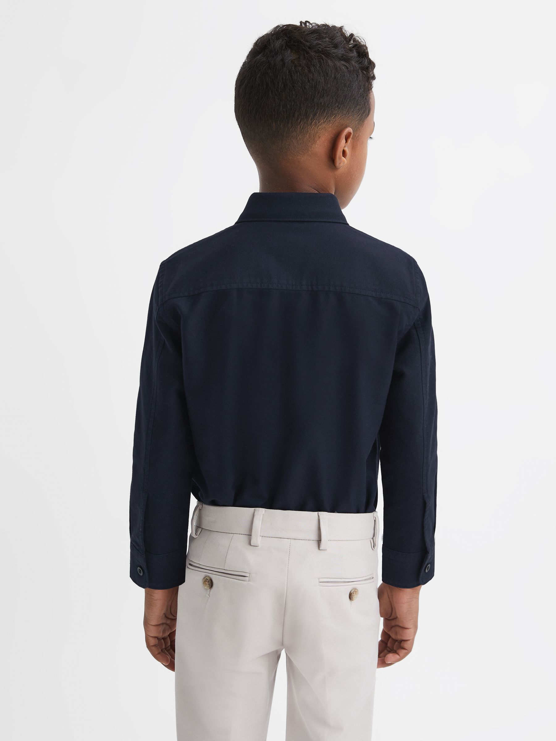 3-9 yrs Slim Fit Button Down Collar Motif Shirt in Navy - Image 4 of 5