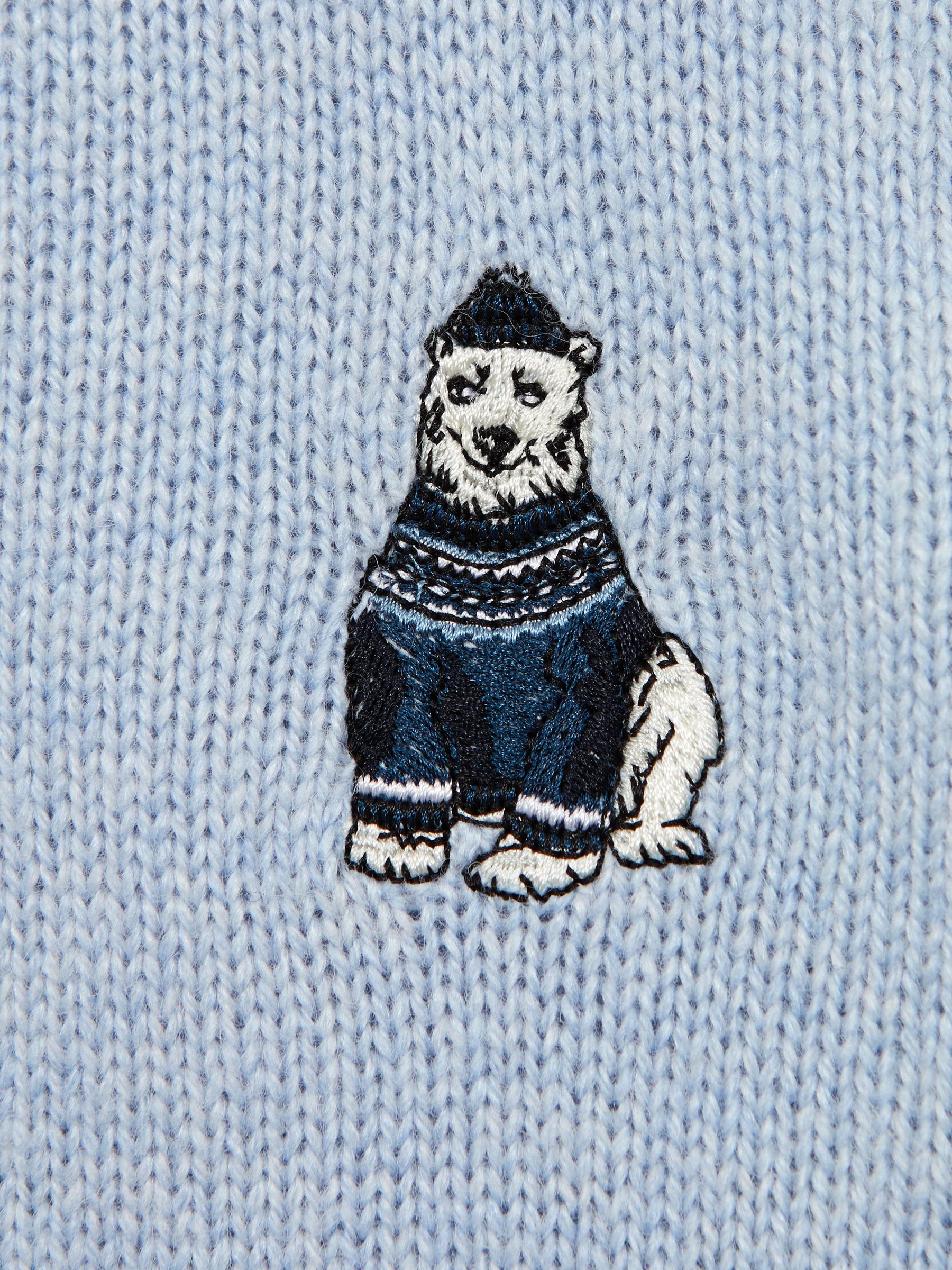 Senior Wool Motif Half-Zip Funnel Neck Jumper in Soft Blue - Image 5 of 5