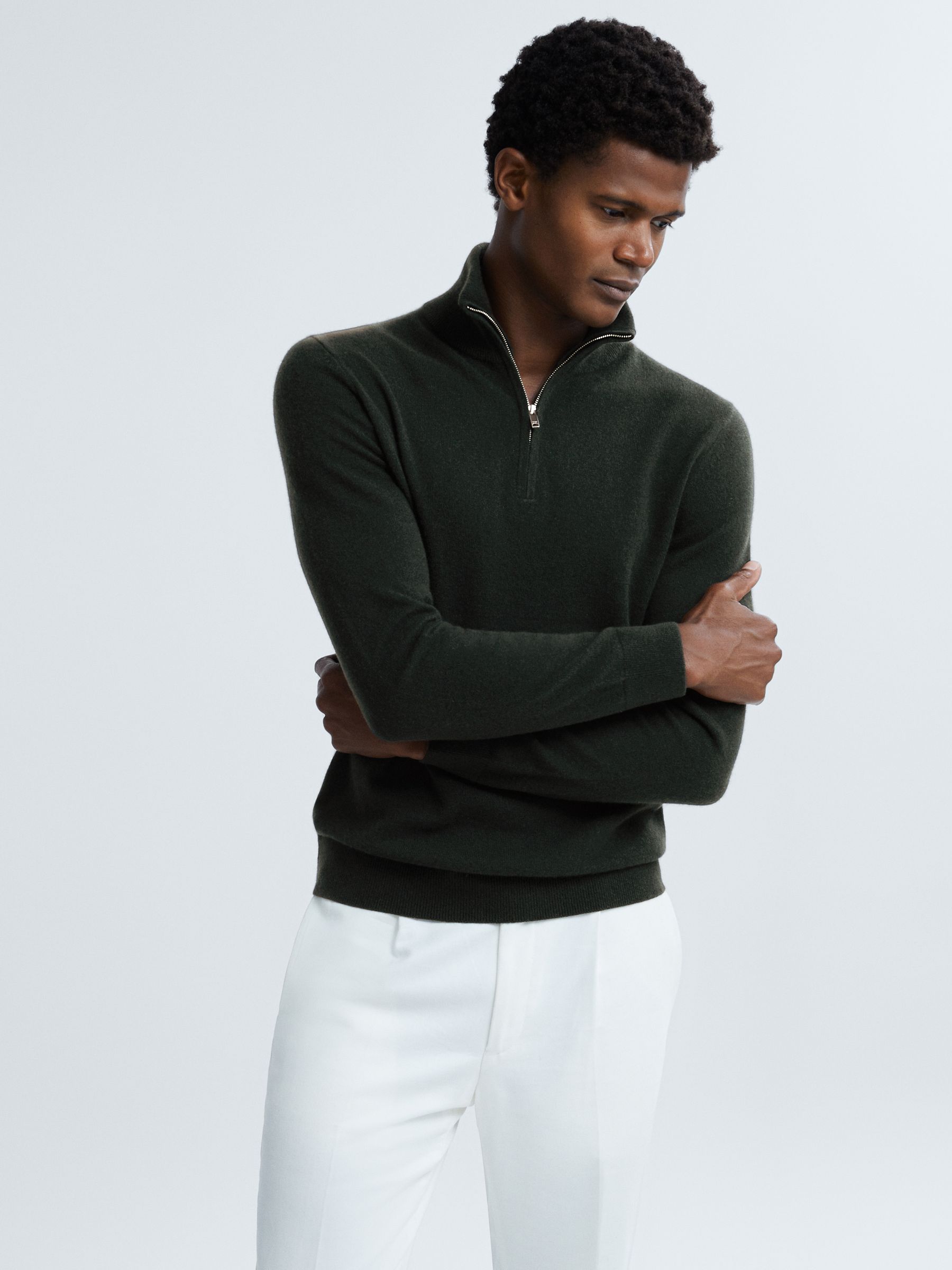 Atelier Cashmere Half-Zip Funnel Neck Jumper in Forest Green - Image 1 of 6