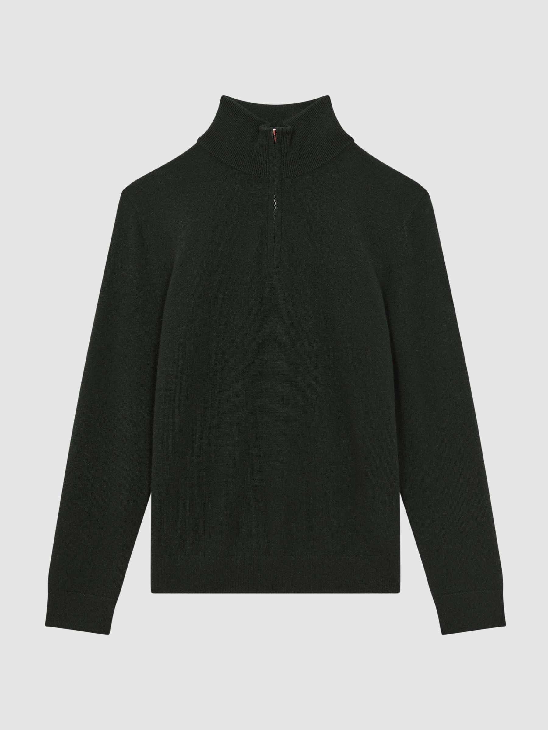 Atelier Cashmere Half-Zip Funnel Neck Jumper in Forest Green - Image 2 of 6 Atelier Cashmere Half-Zip Funnel Neck Jumper in Forest Green - Image 2 of 6