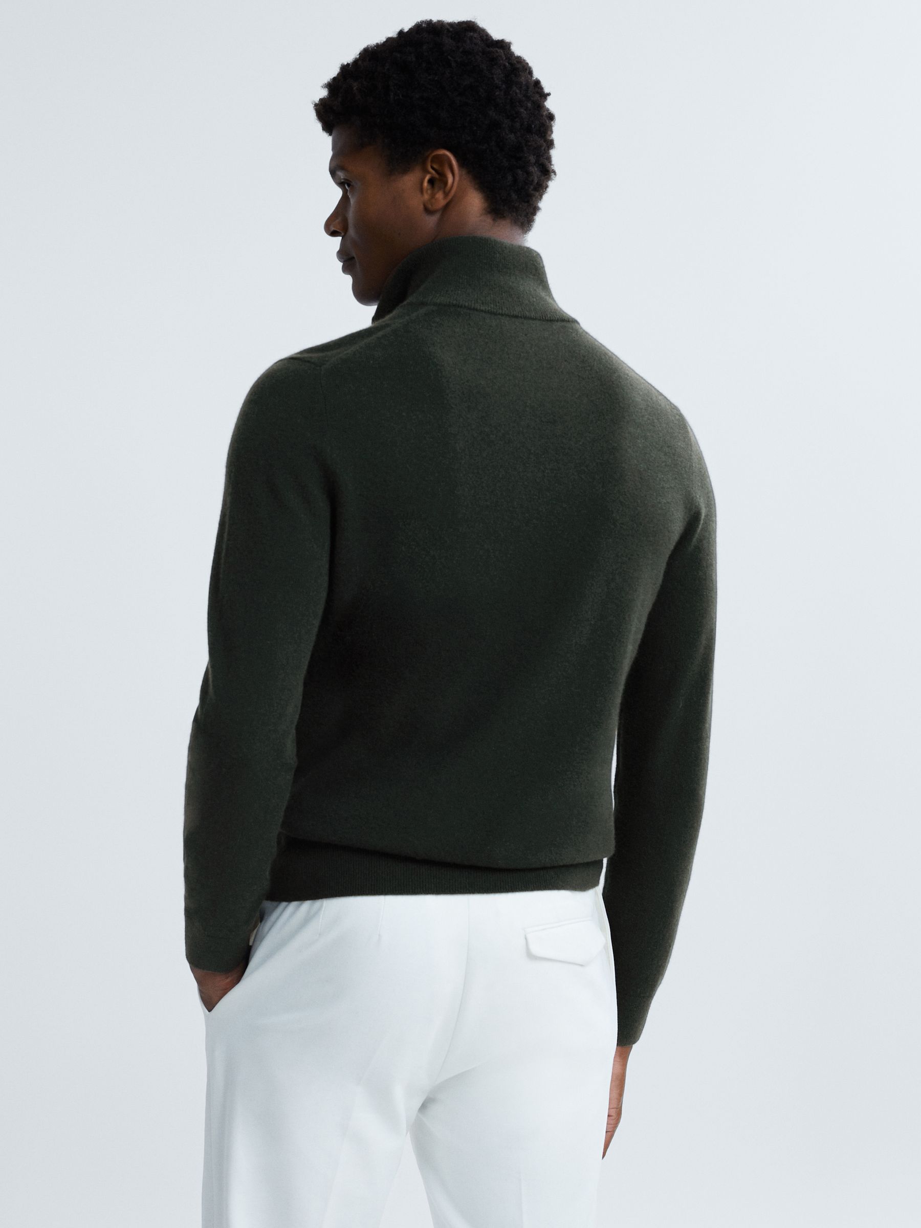 Atelier Cashmere Half-Zip Funnel Neck Jumper in Forest Green - Image 5 of 6