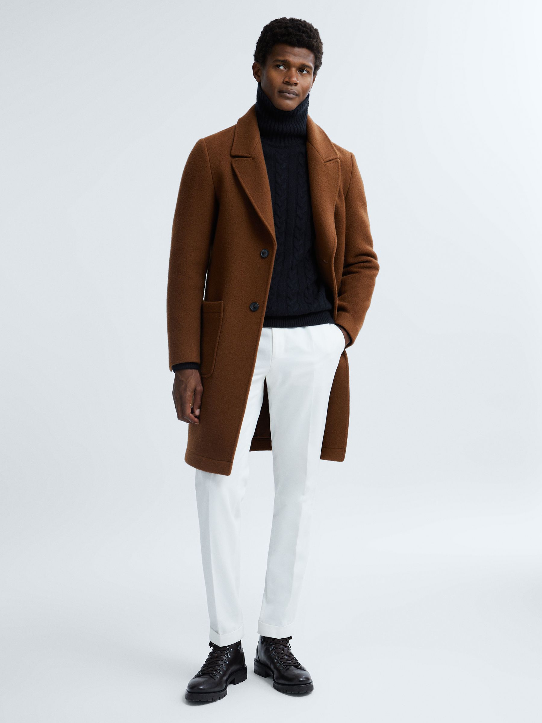 Atelier Cashmere Cable Knit Funnel Neck Jumper in Navy - Image 3 of 6