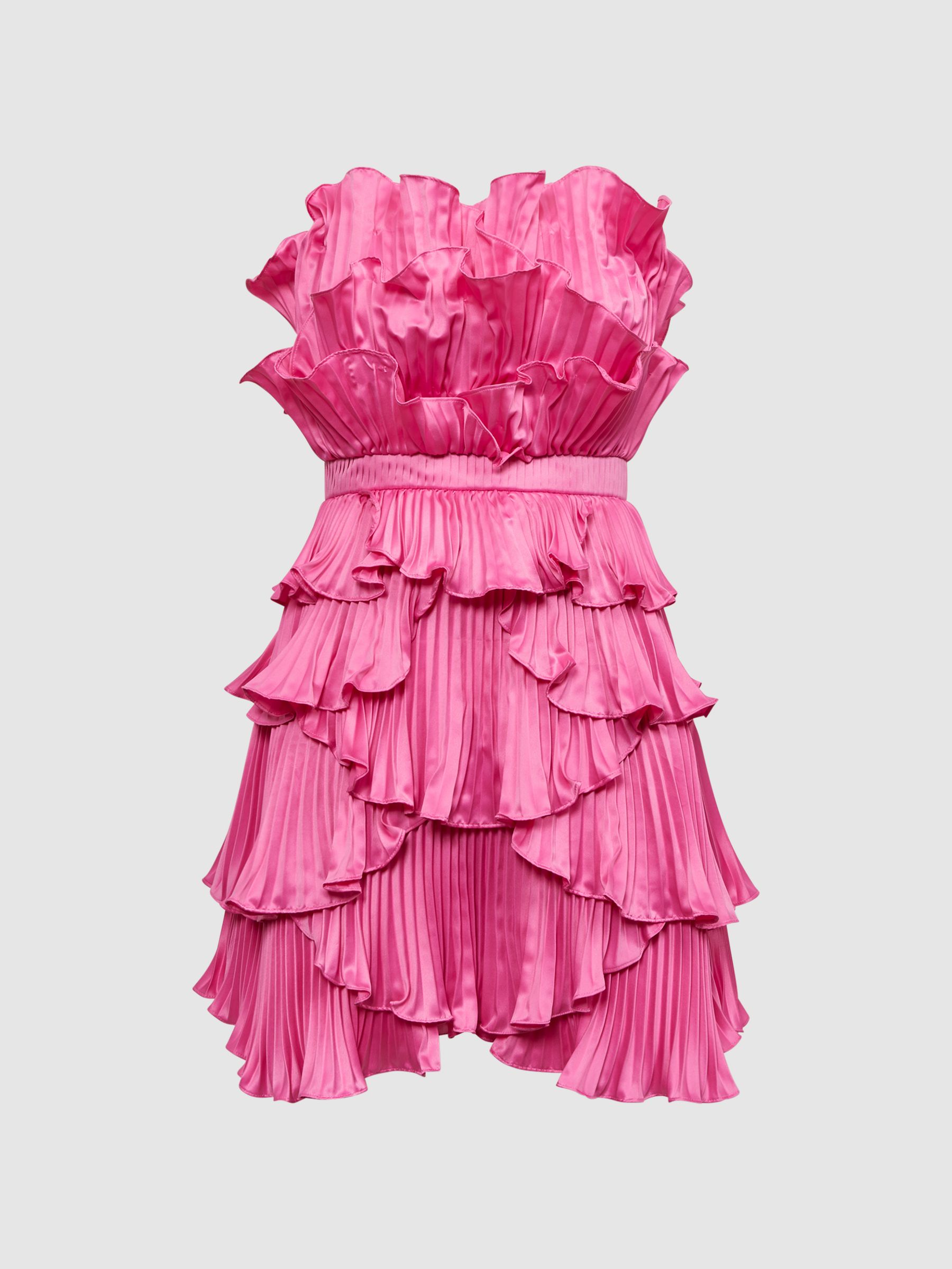 Reiss Amur Strapless Ruffle Mini Dress in Watermelon | REISS Reiss Amur Strapless Ruffle Mini Dress in Watermelon | REISS