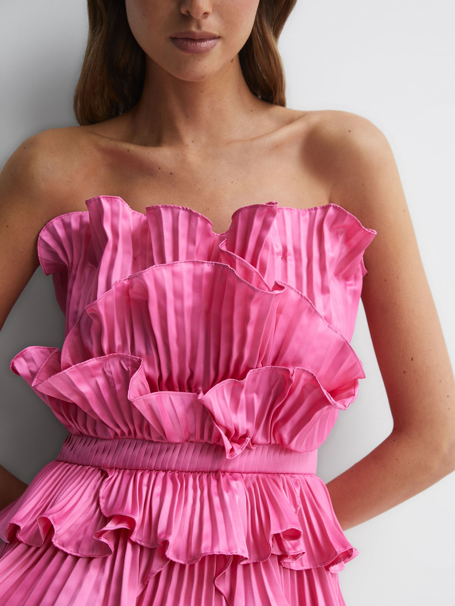 Amur Strapless Ruffle Mini Dress in Watermelon - Image 3 of 6