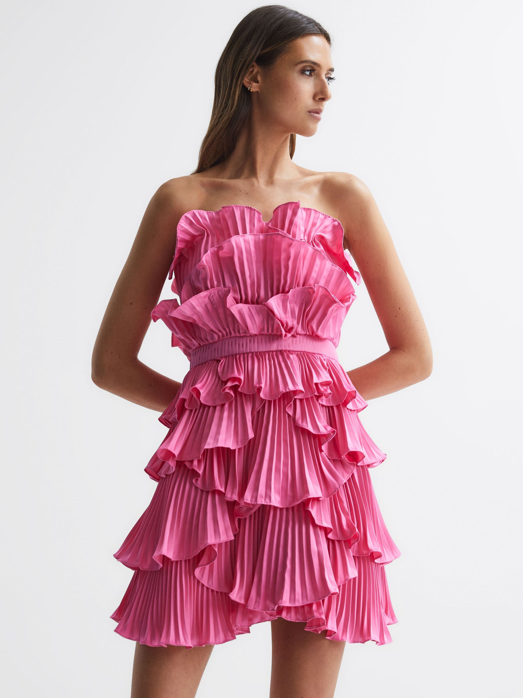 Amur Strapless Ruffle Mini Dress in Watermelon - Image 5 of 6