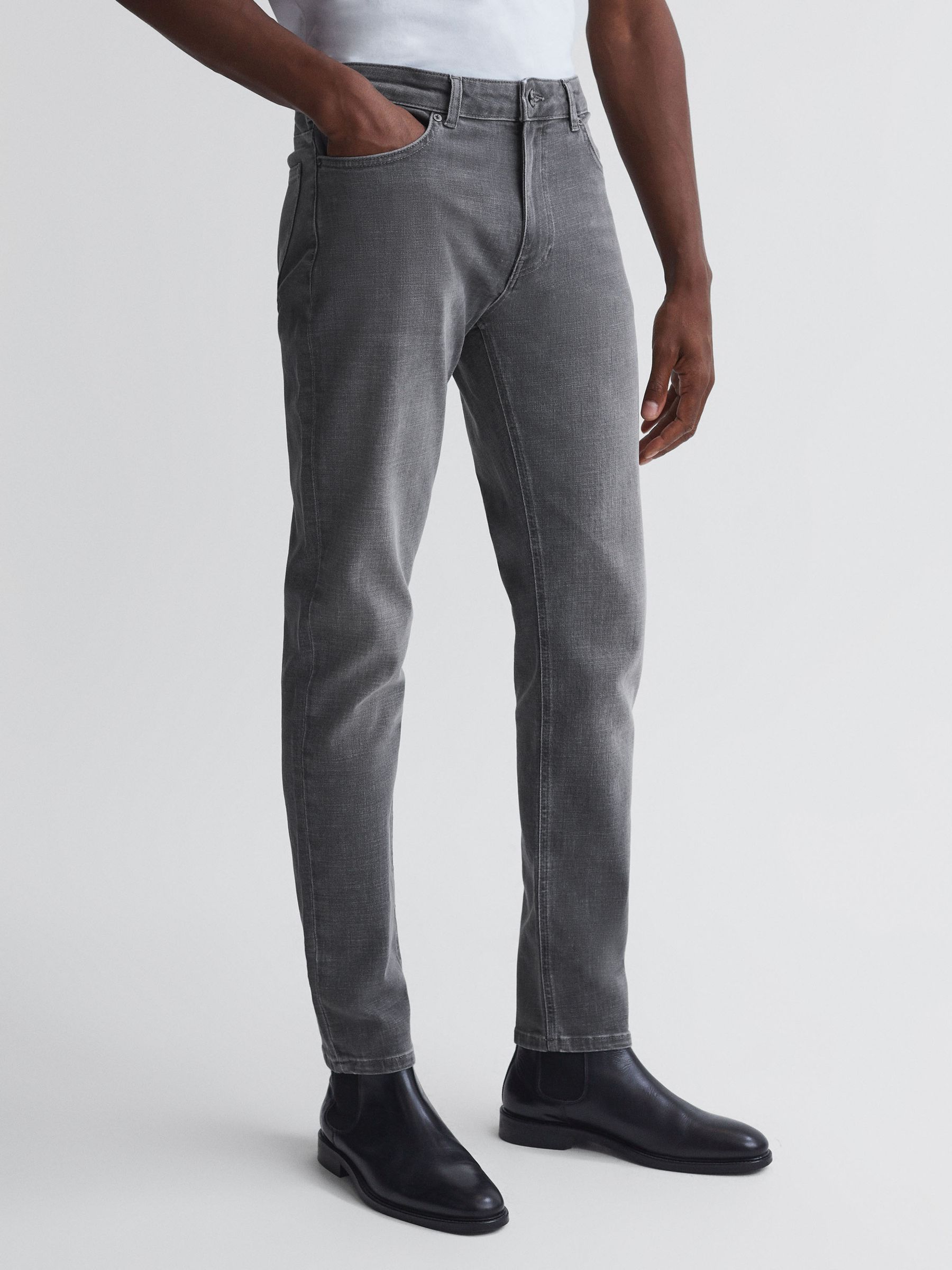 Slim Fit Washed Jeans in Grey - Image 1 of 4