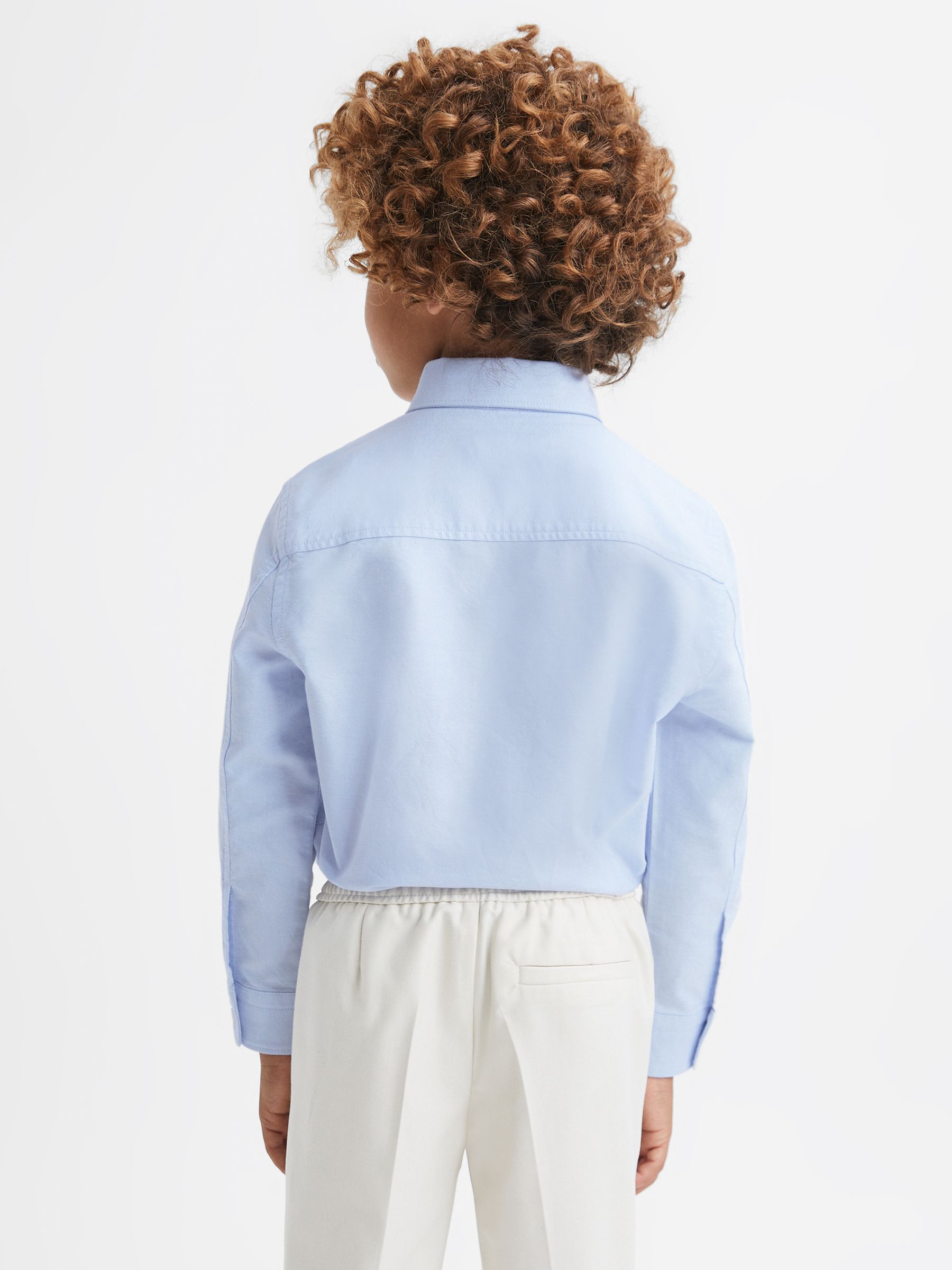 Junior Slim Fit Button-Down Collar Motif Shirt in Soft Blue - Image 4 of 5